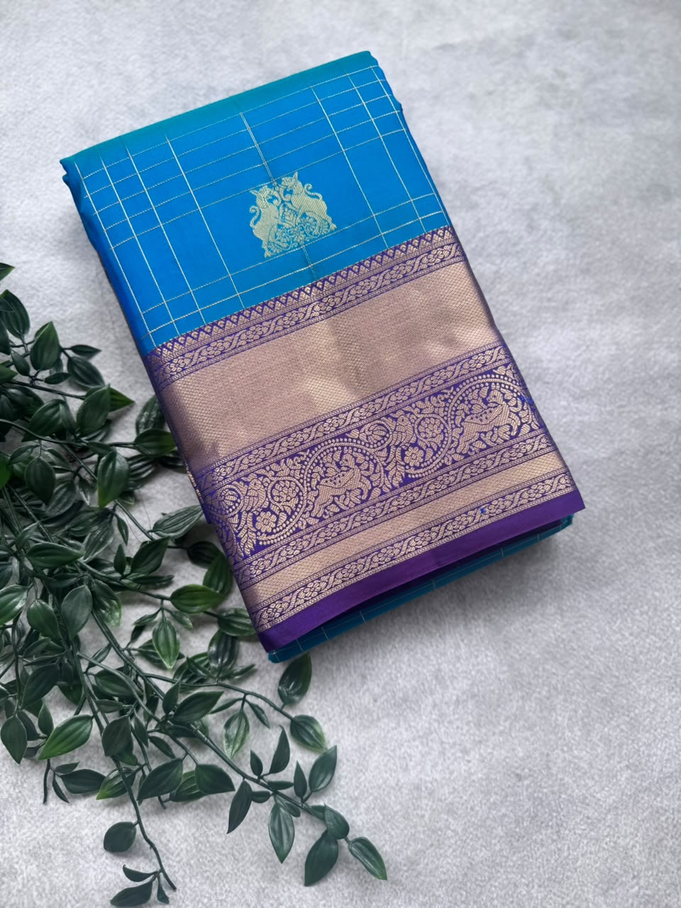 Blue Pure Kanchi Silk Saree (Weaving Mistake)