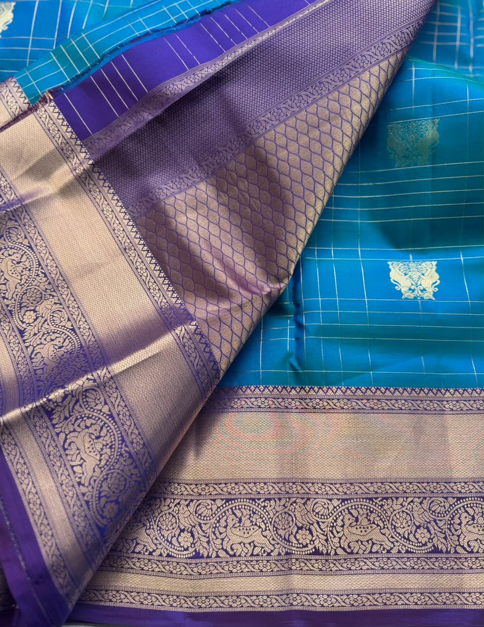 Blue Pure Kanchi Silk Saree (Weaving Mistake)