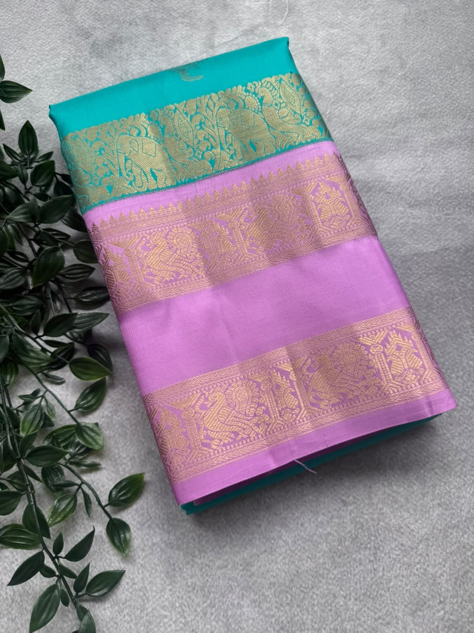 Teal Pure Kanchi Silk Saree (Weaving Mistake)