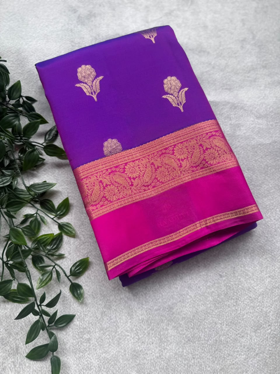 Purple Pure Kanchi Silk Saree (Weaving Mistake)