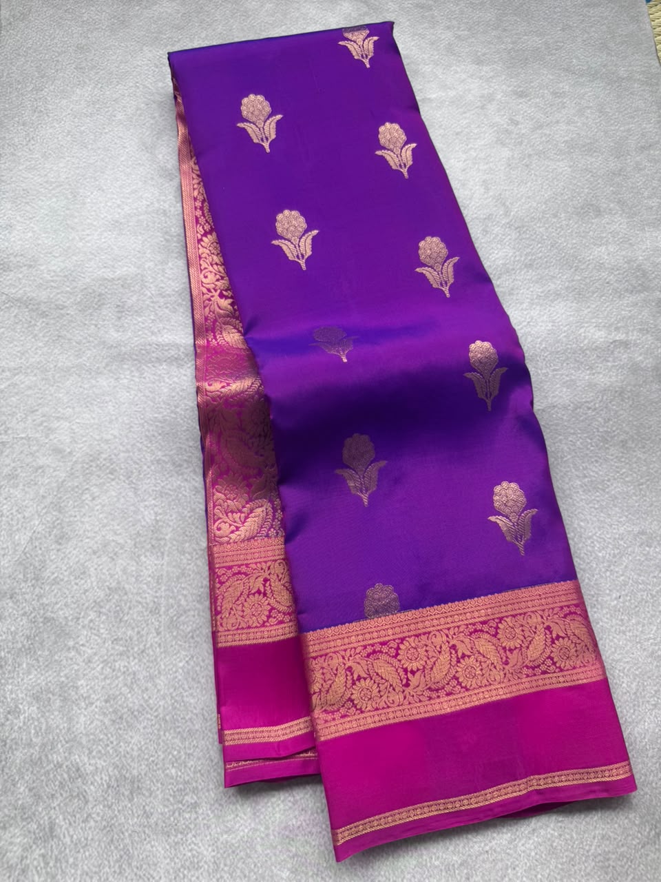 Purple Pure Kanchi Silk Saree (Weaving Mistake)