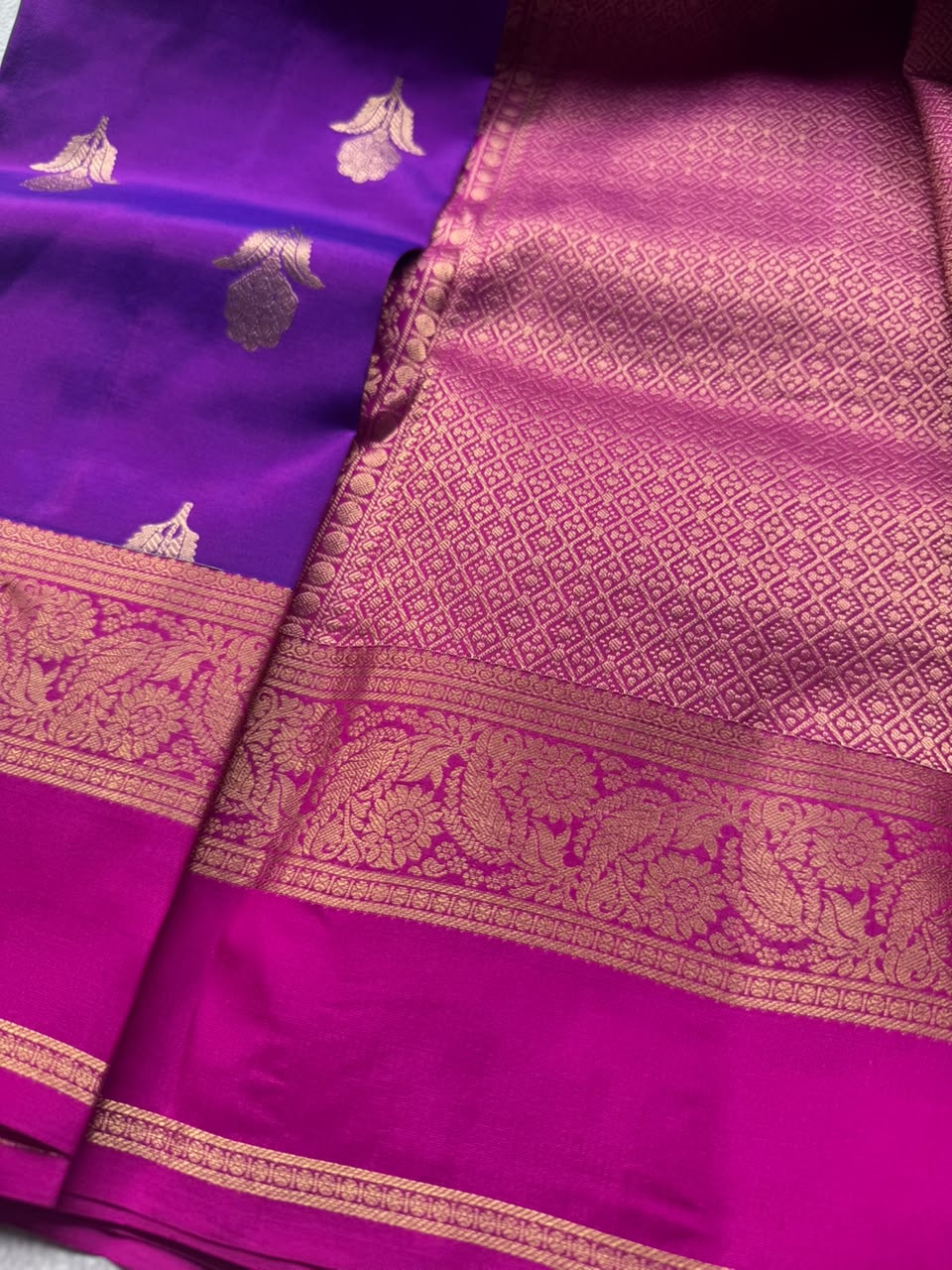 Purple Pure Kanchi Silk Saree (Weaving Mistake)