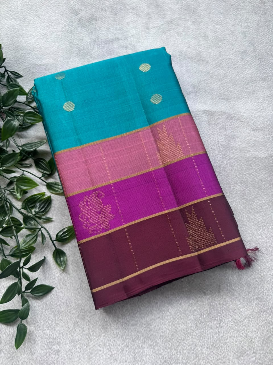 Peacock Blue Pure Kanchi Silk Saree (Weaving Mistake)