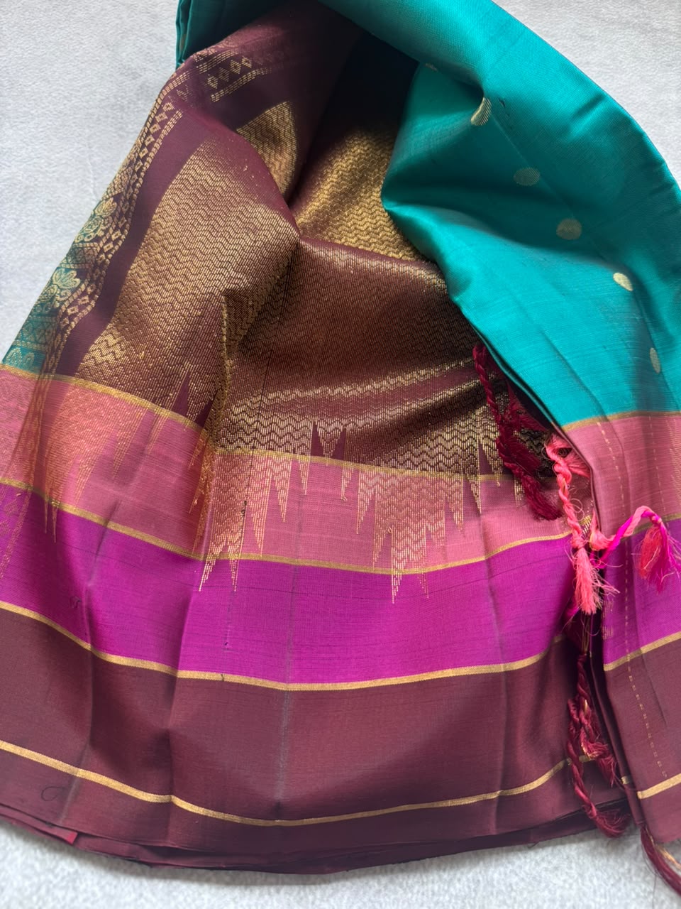 Peacock Blue Pure Kanchi Silk Saree (Weaving Mistake)