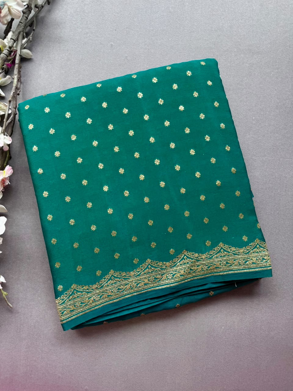 Green Pure Benarasi Crepe Saree BCS107