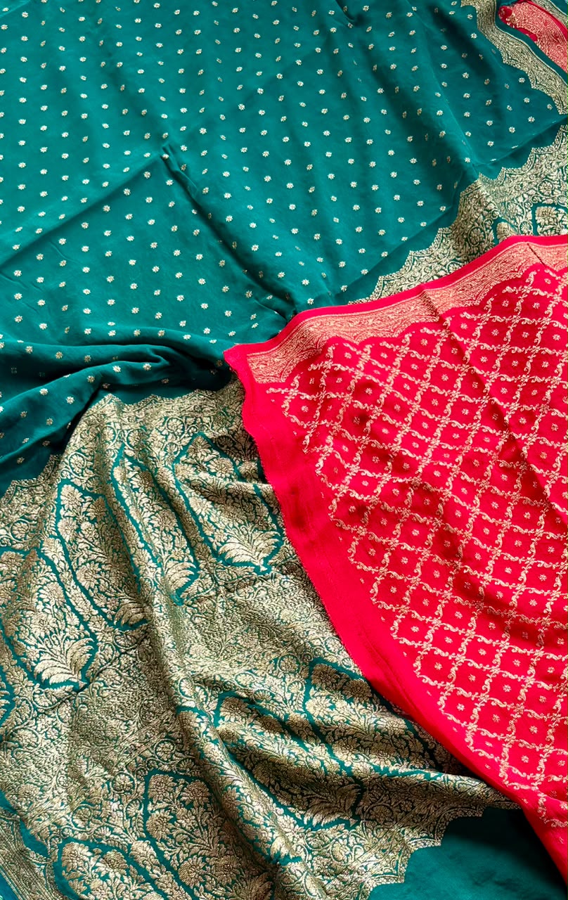 Green Pure Benarasi Crepe Saree BCS107