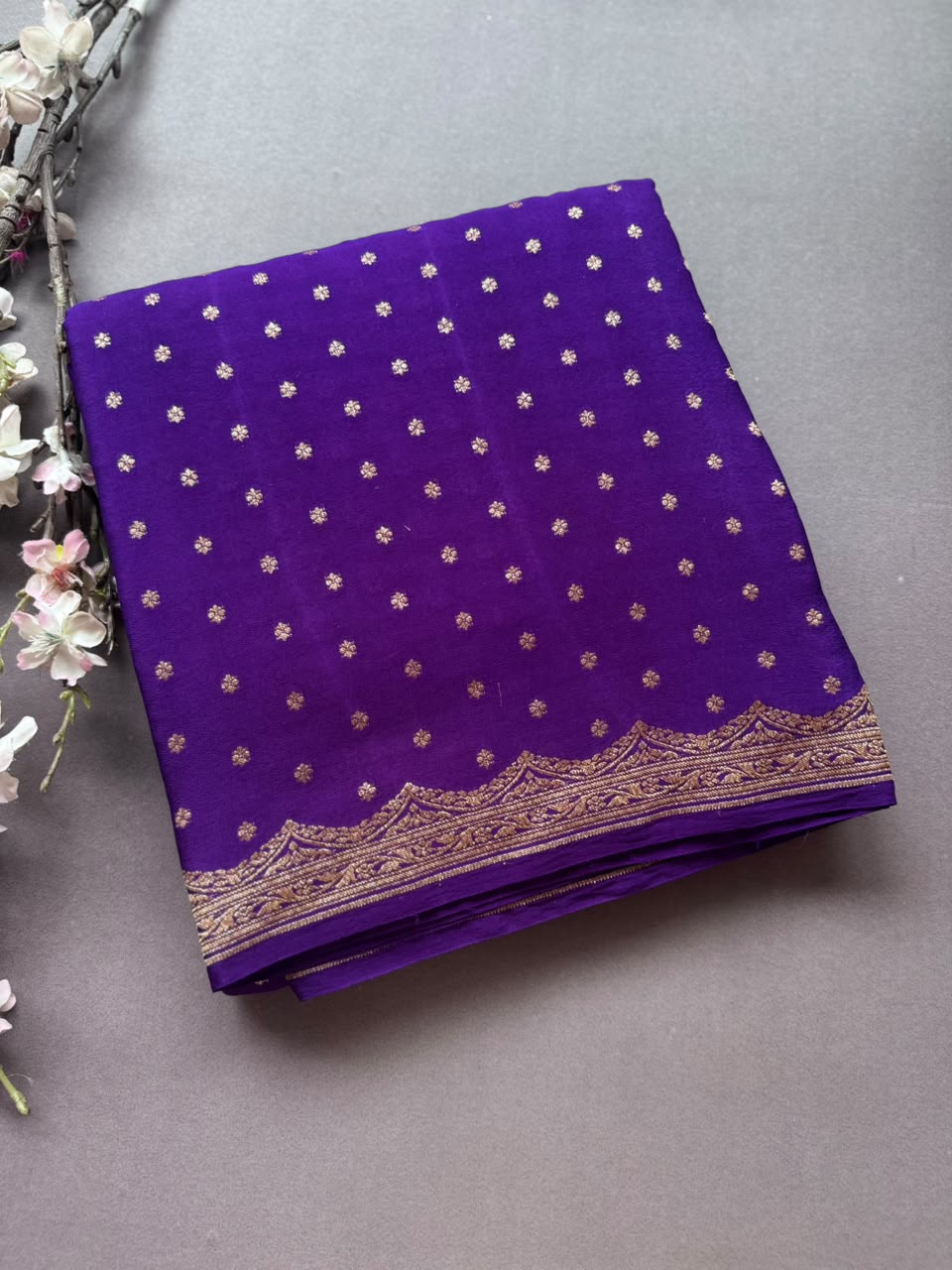 Purple Pure Benarasi Crepe Saree BCS107