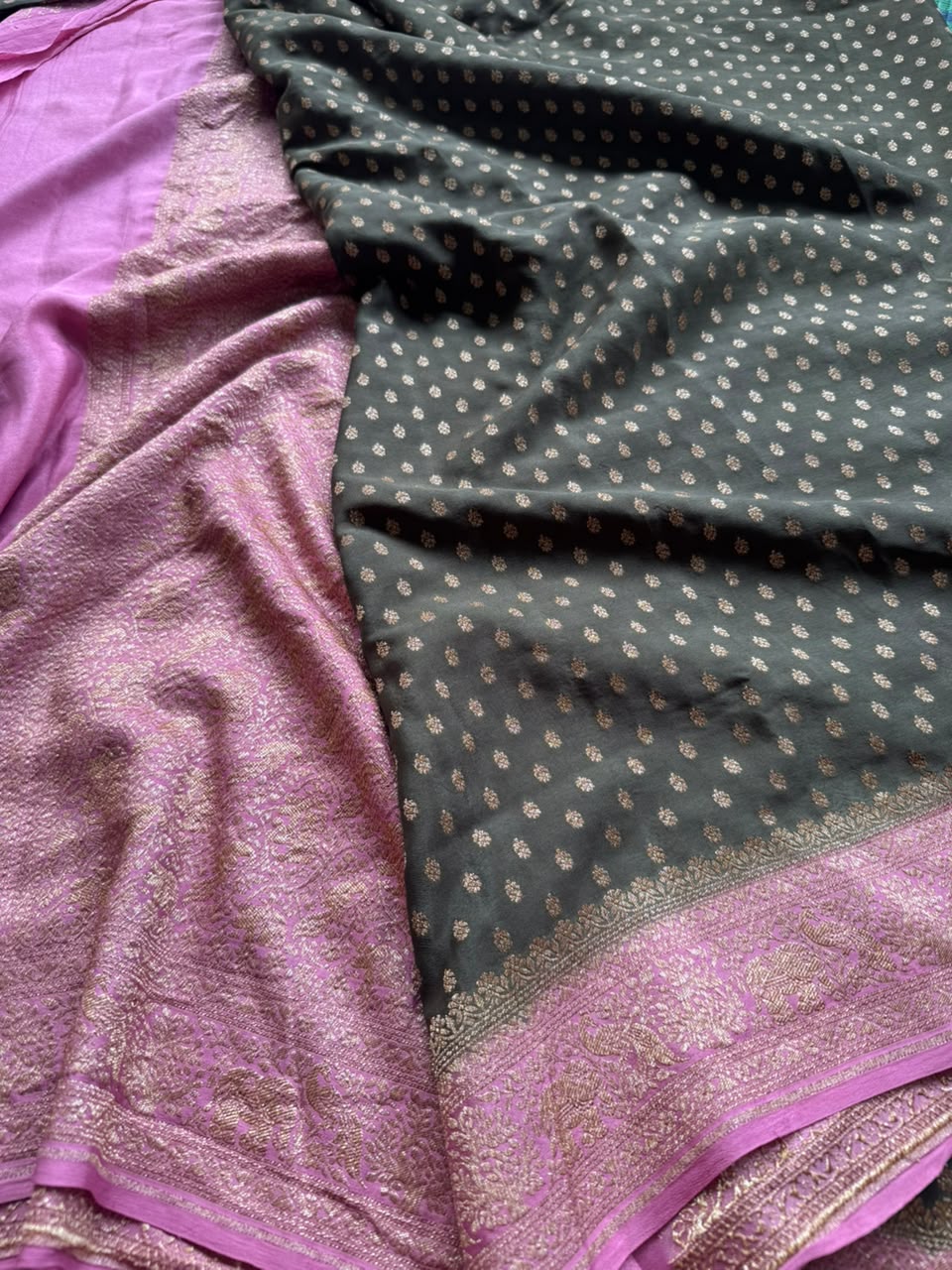 Olive Pure Benarasi Crepe Saree BCS107