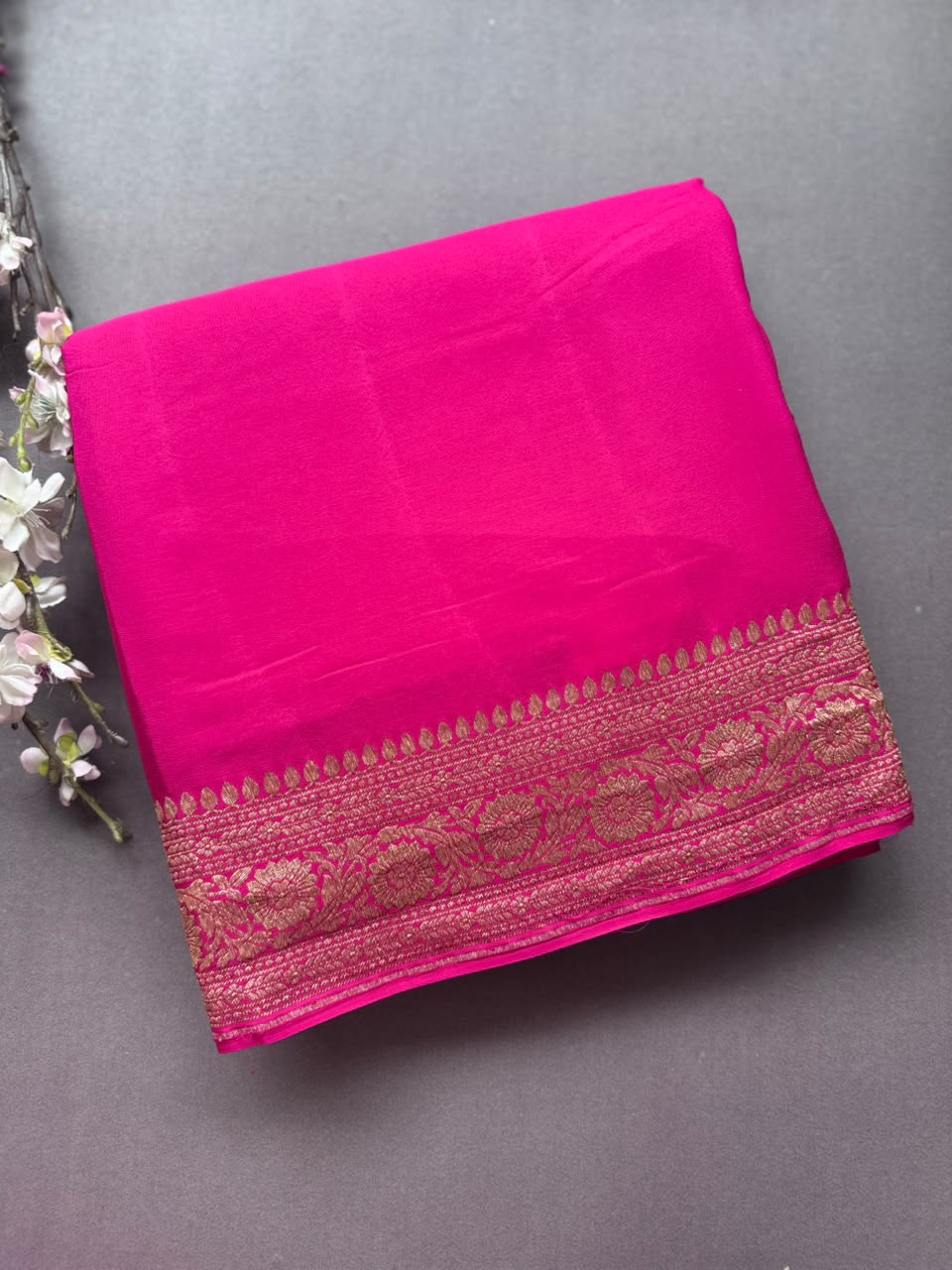 Pink Pure Benarasi Crepe Saree BCS107