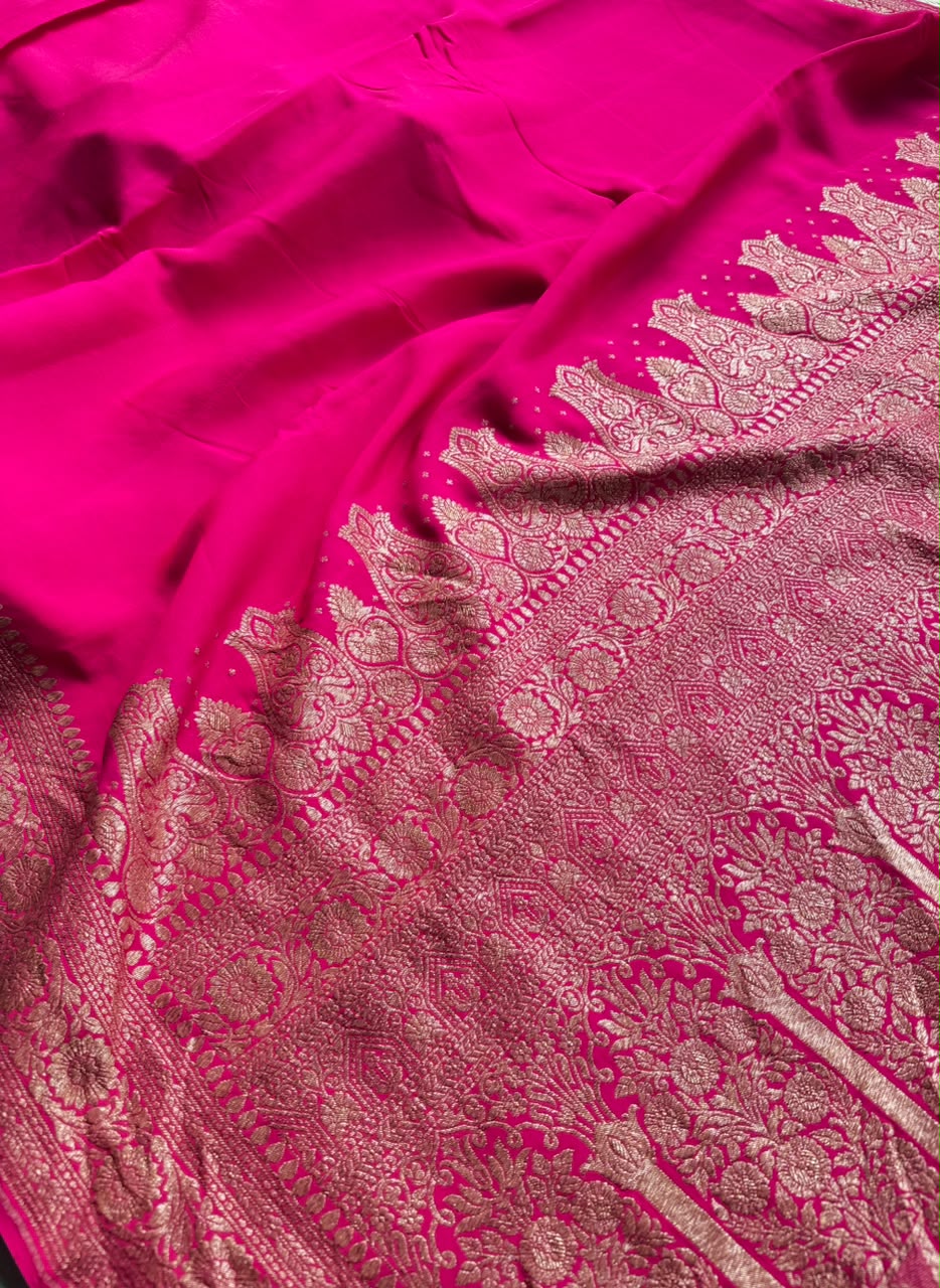 Pink Pure Benarasi Crepe Saree BCS107