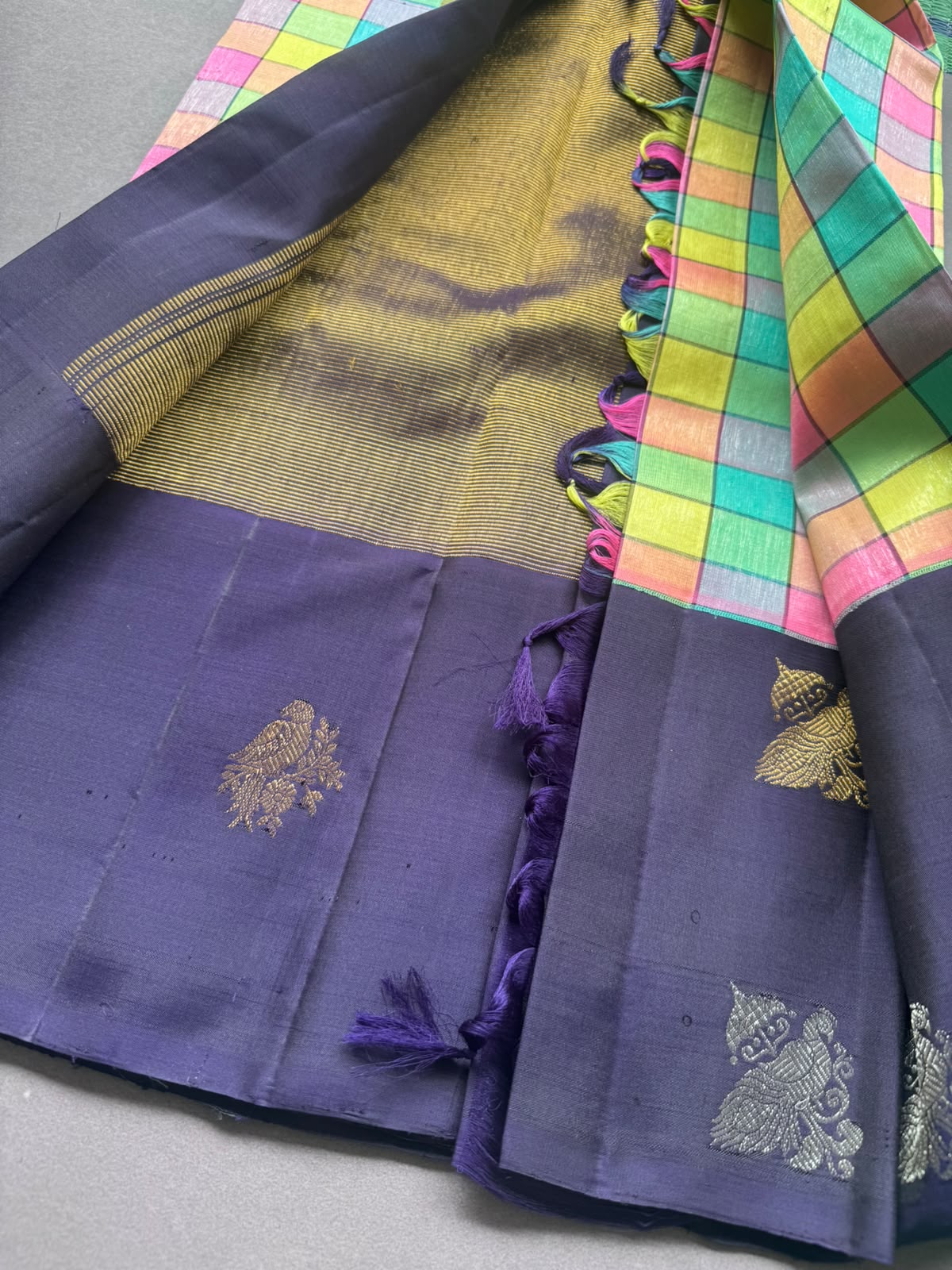 Navy Blue Pure Kanchi Silk Saree (Weaving Mistake)