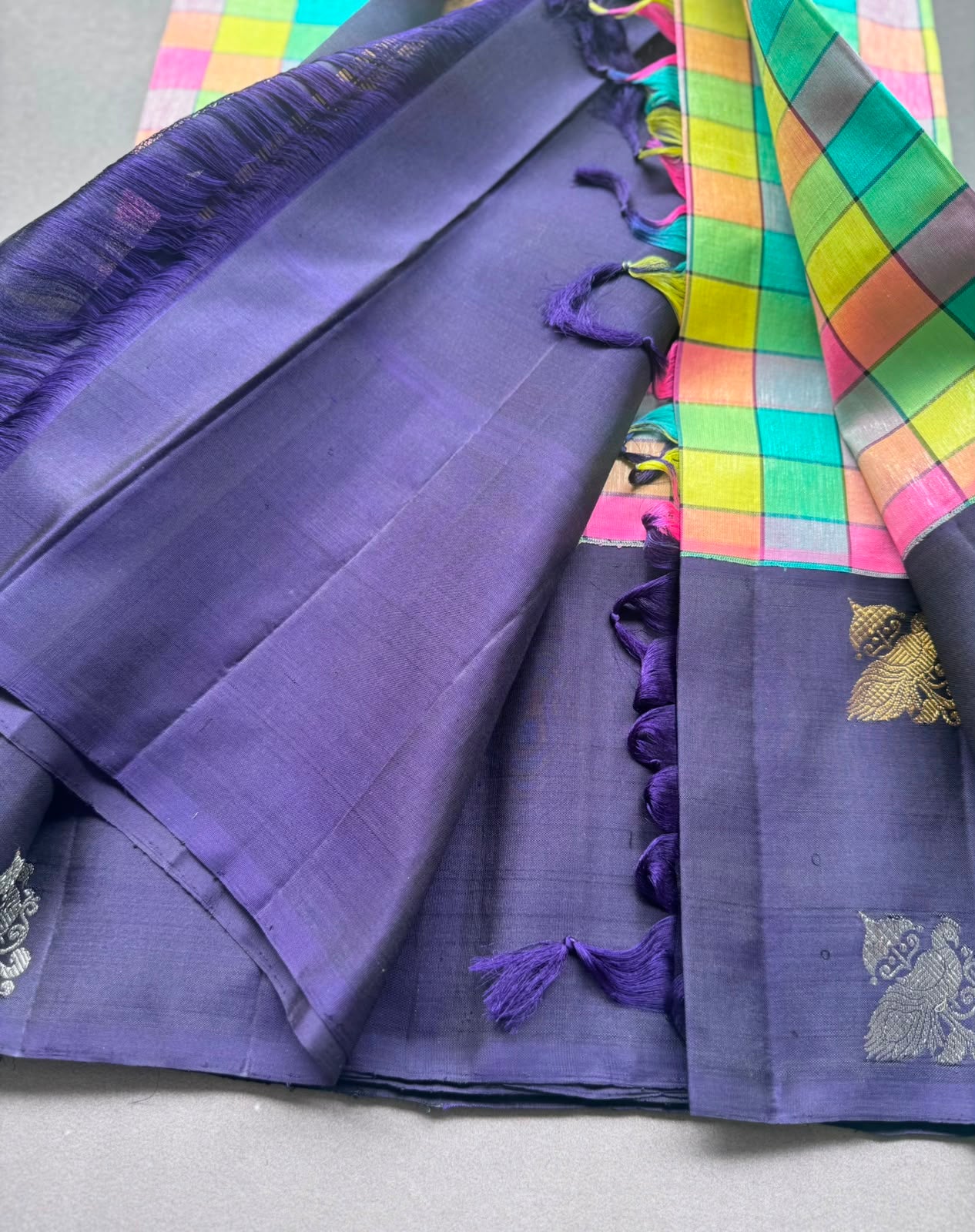 Navy Blue Pure Kanchi Silk Saree (Weaving Mistake)