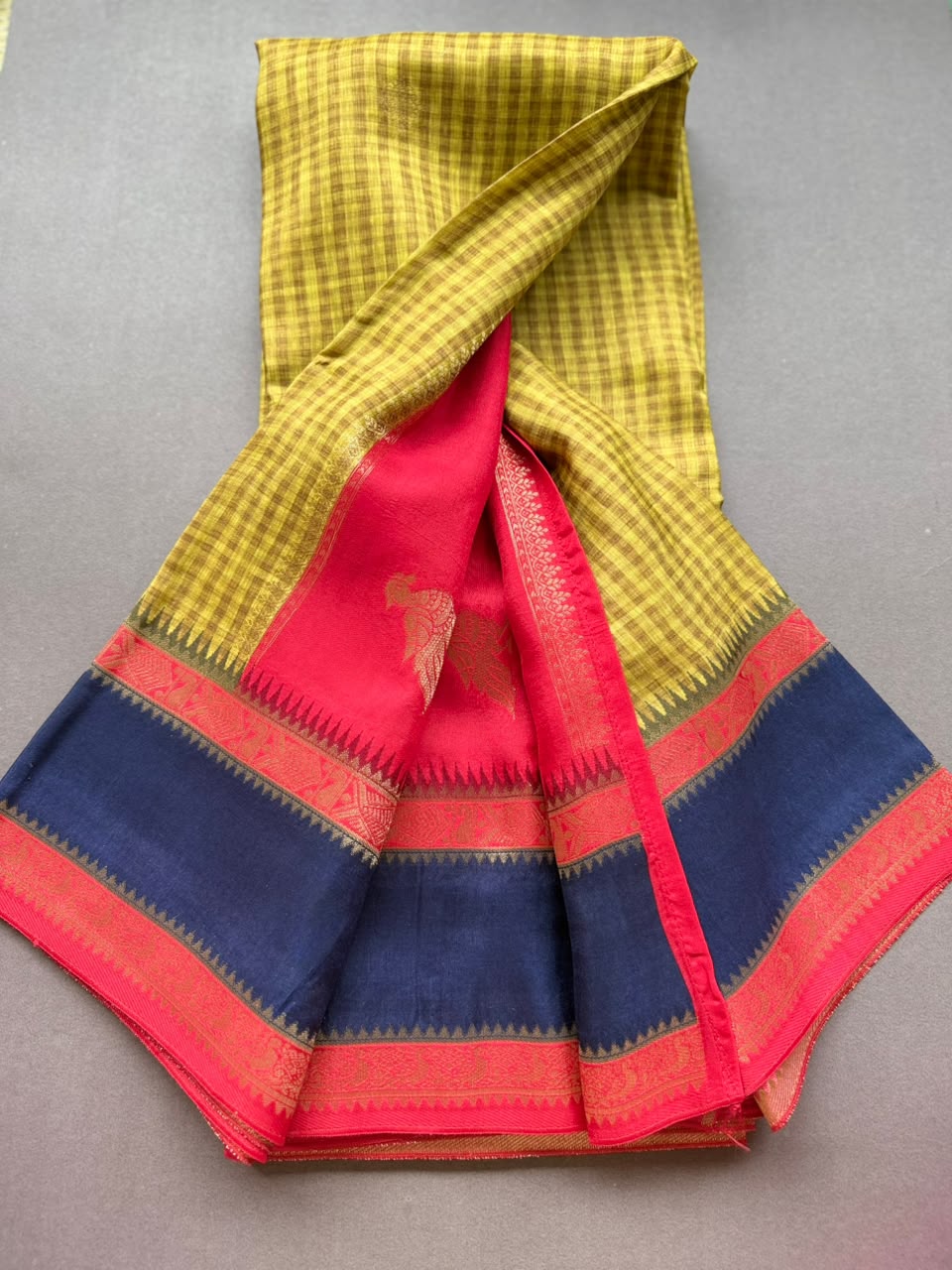 Mustard Checks Semi Dola Crepe Saree 107