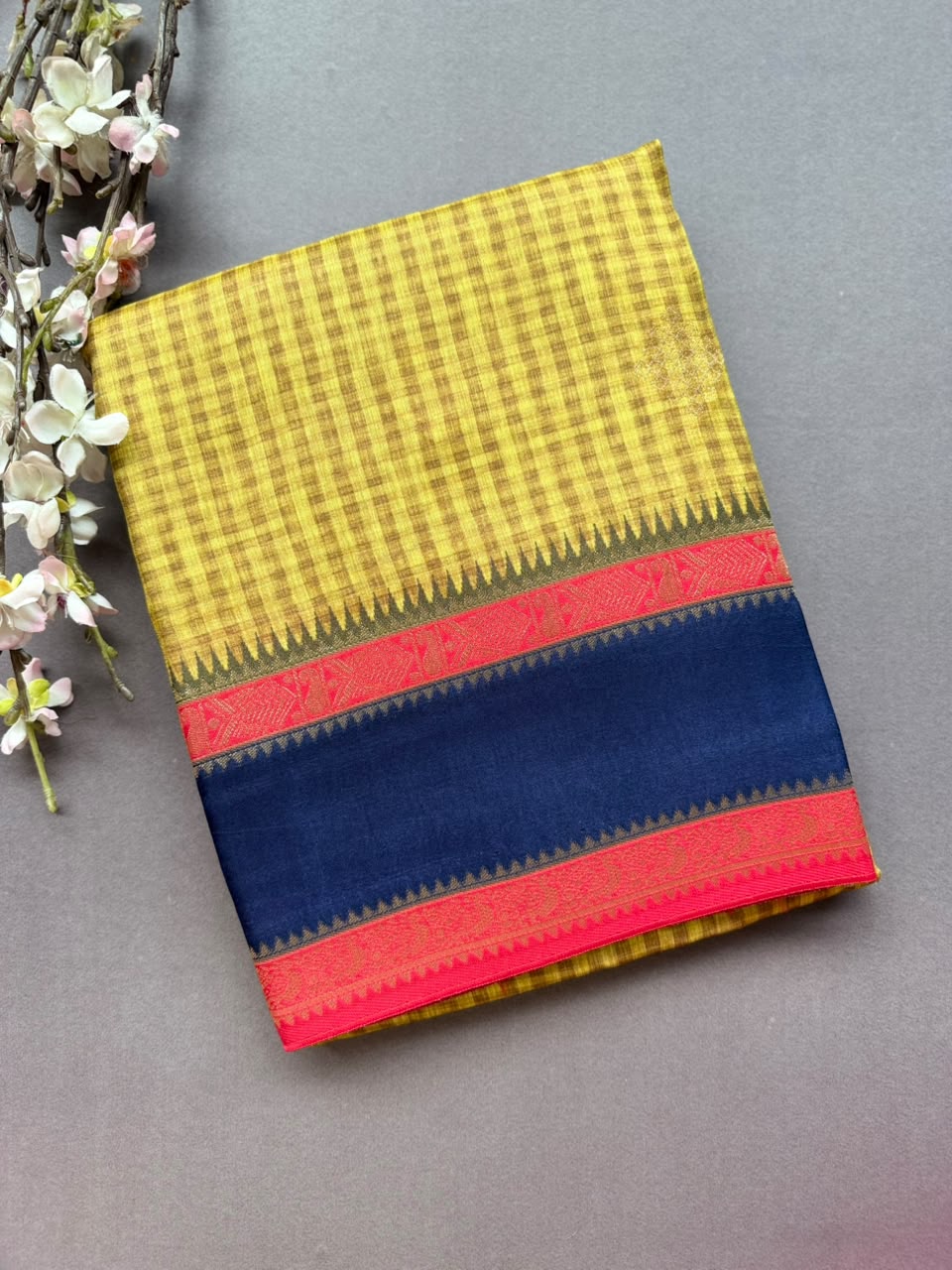 Mustard Checks Semi Dola Crepe Saree 107