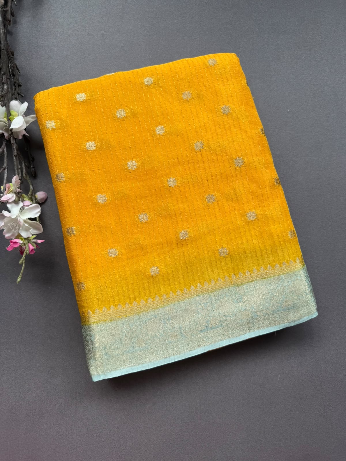 Yellow Small Butta Semi Crepe Saree 108