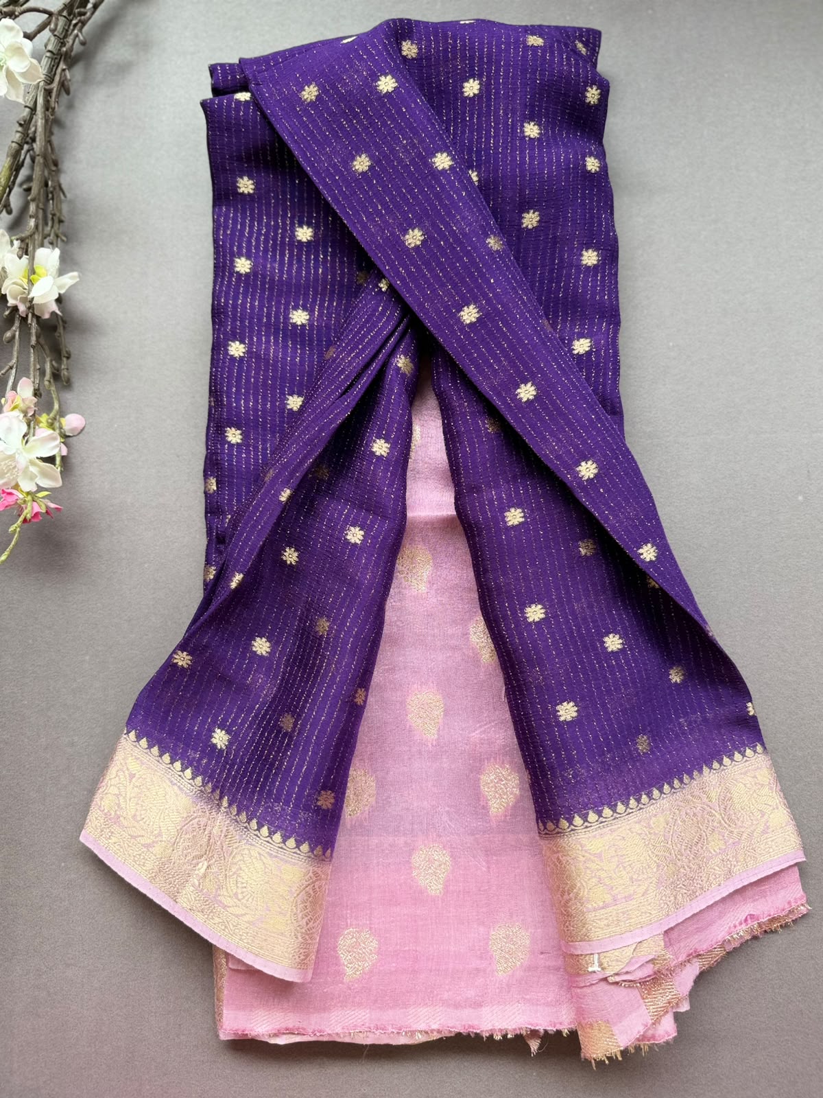 Purple Small Butta Semi Crepe Saree 108