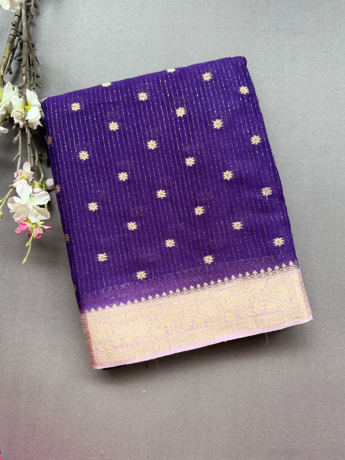 Purple Small Butta Semi Crepe Saree 108