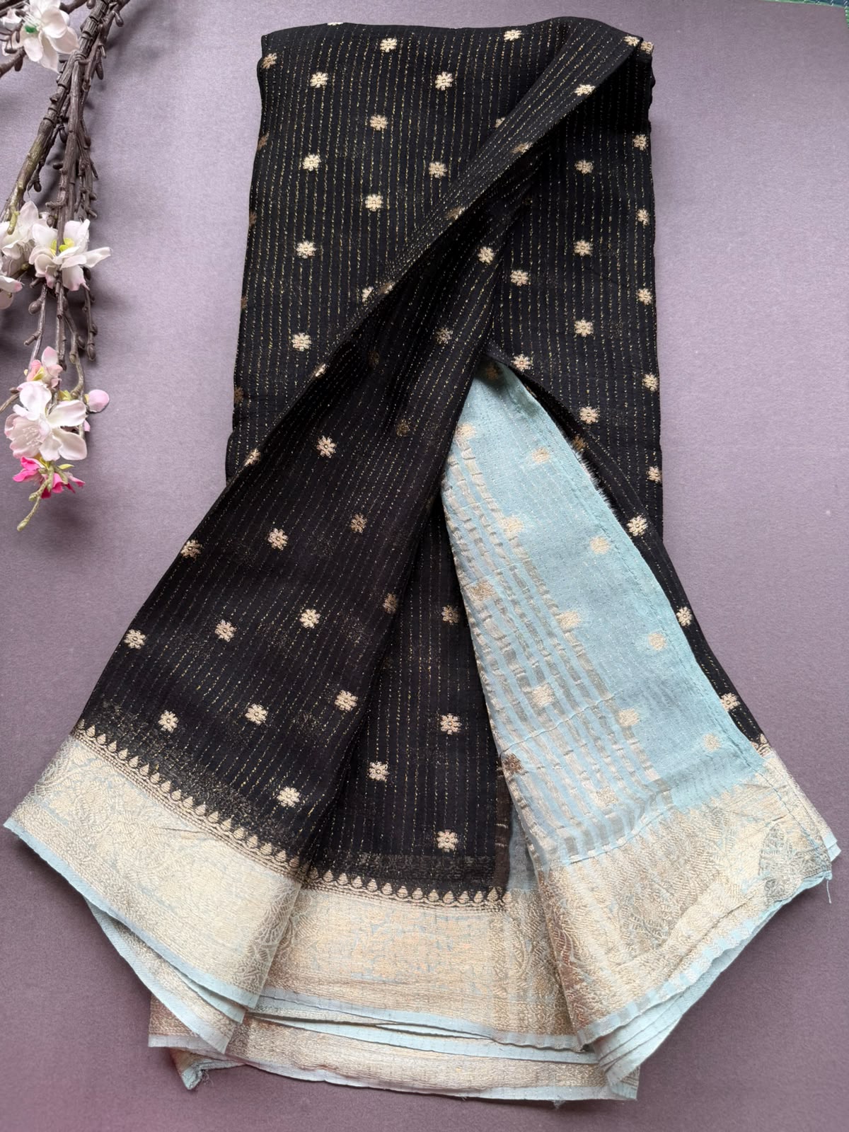 Black Small Butta Semi Crepe Saree 108