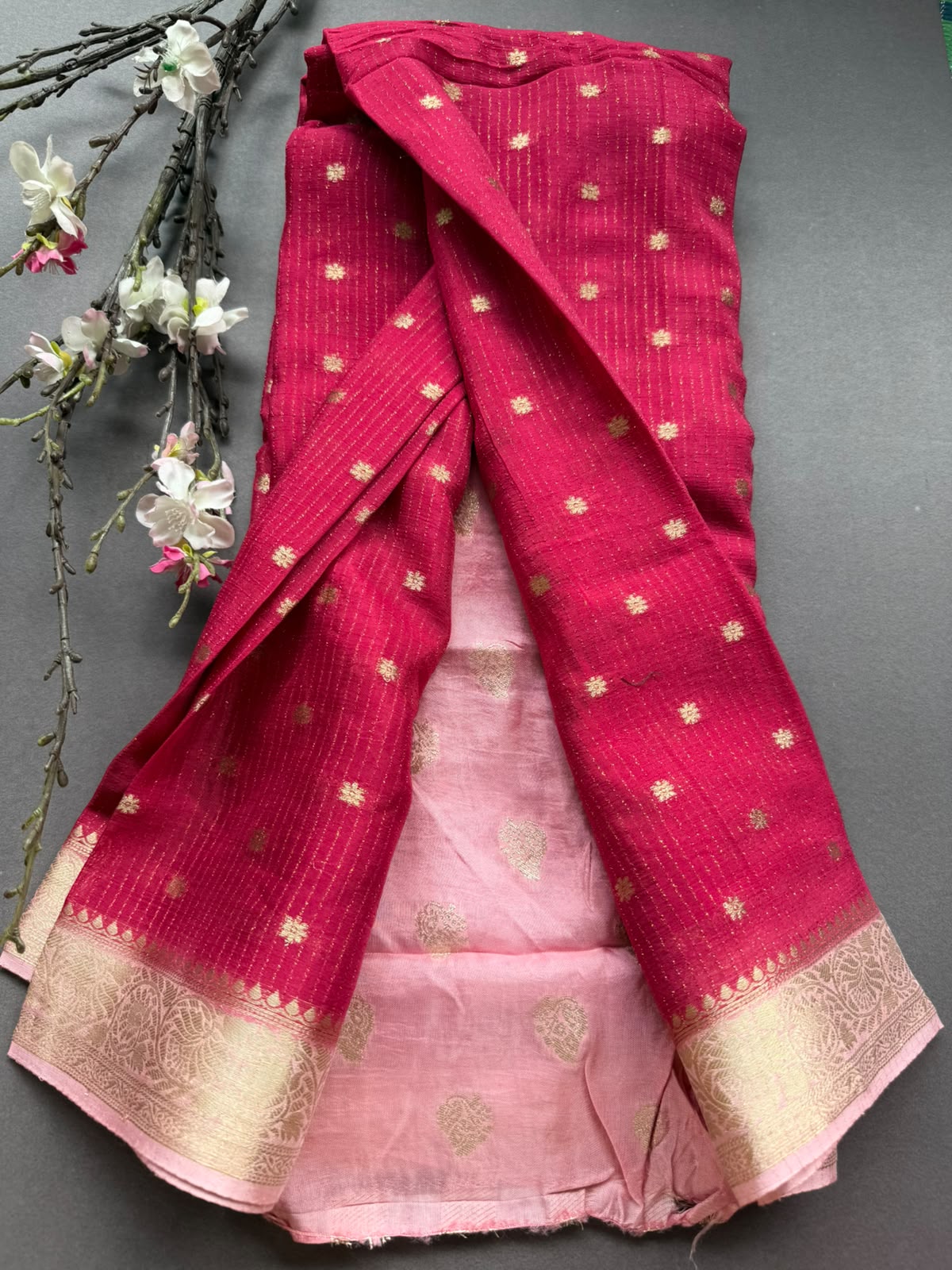 Pink Small Butta Semi Crepe Saree 108