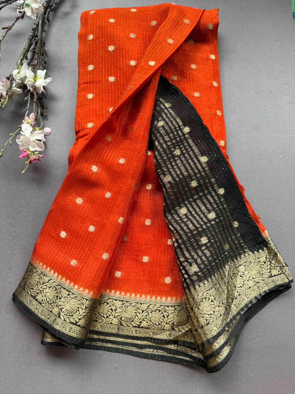 Orange Small Butta Semi Crepe Saree 108