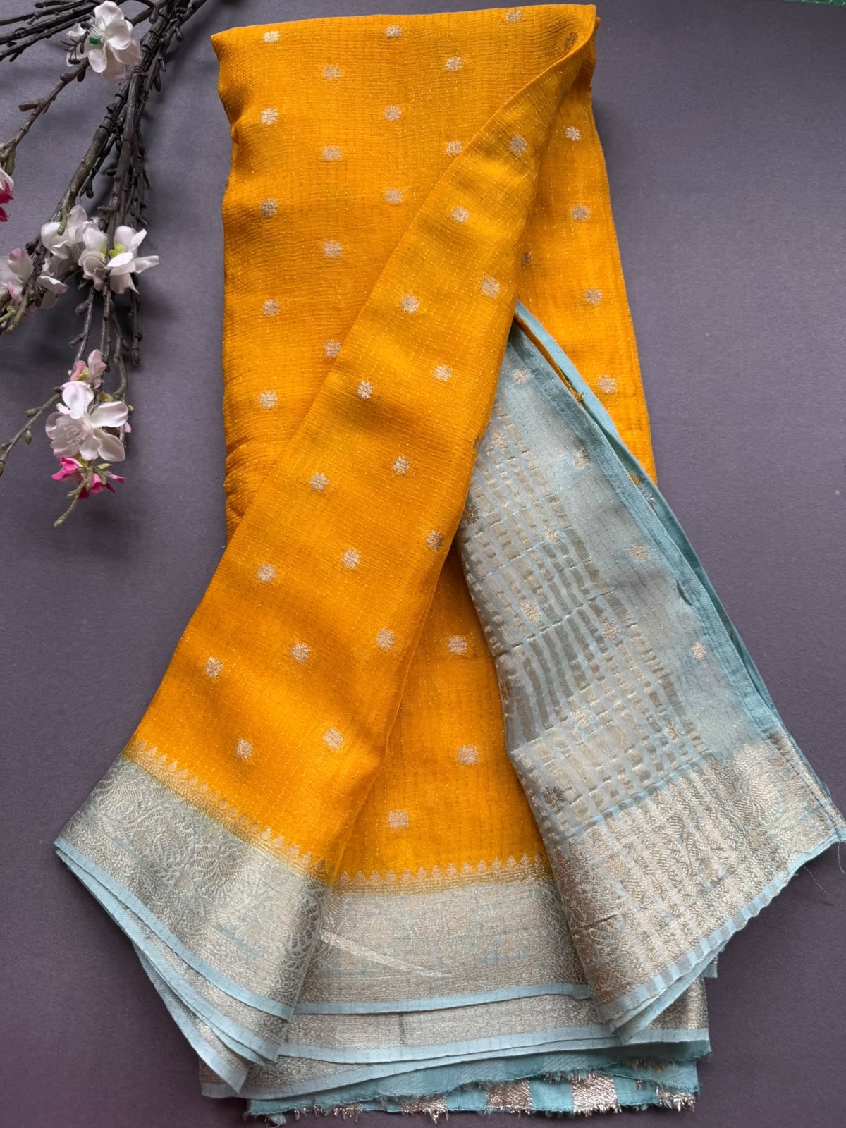 Yellow Small Butta Semi Crepe Saree 108