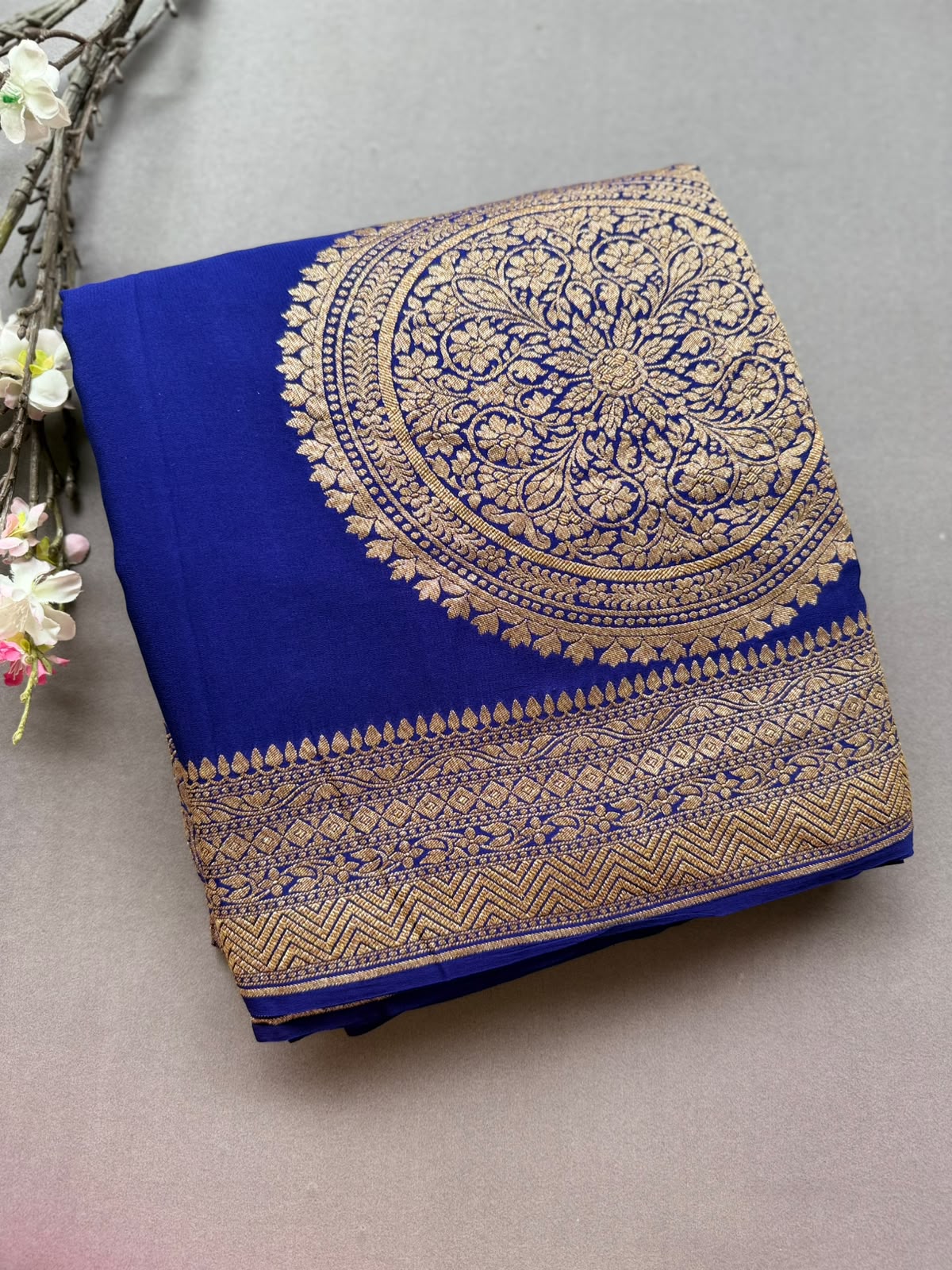Royal Blue Pure Benarasi Crepe Saree BCS107
