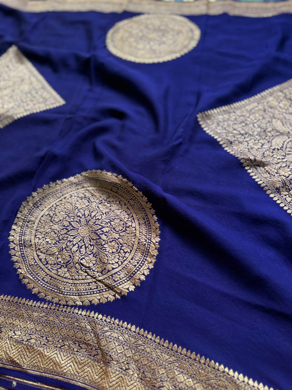 Royal Blue Pure Benarasi Crepe Saree BCS107