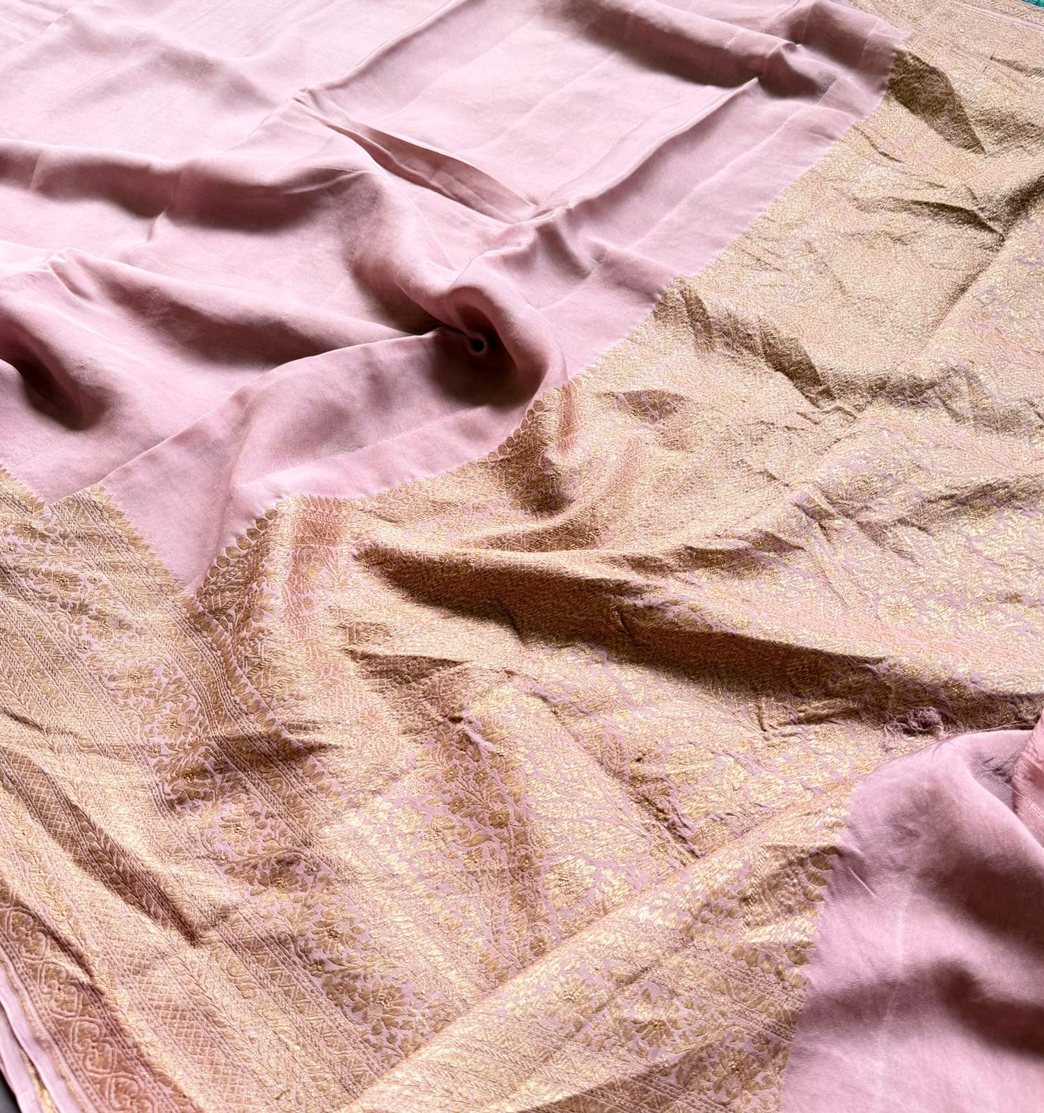 Pastel Pink Pure Benarasi Crepe Saree BCS107