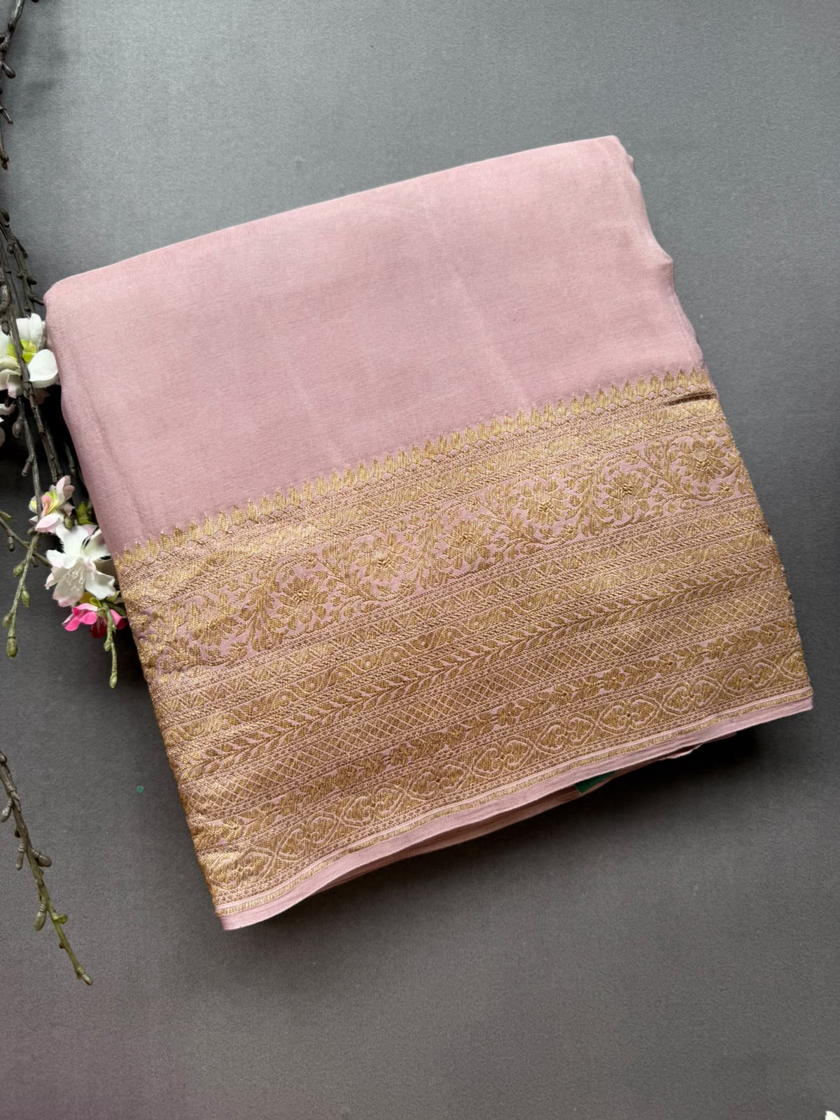 Pastel Pink Pure Benarasi Crepe Saree BCS107