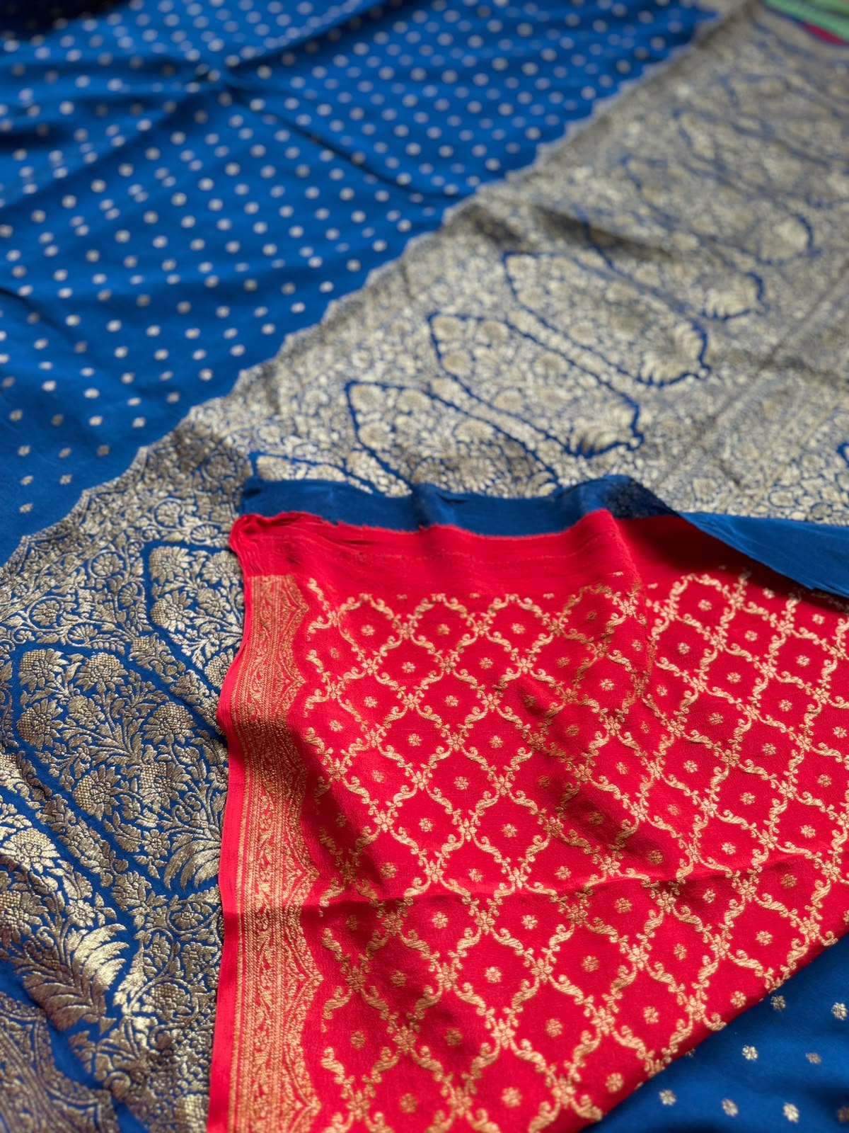 Peacock Blue Pure Benarasi Crepe Saree BCS107