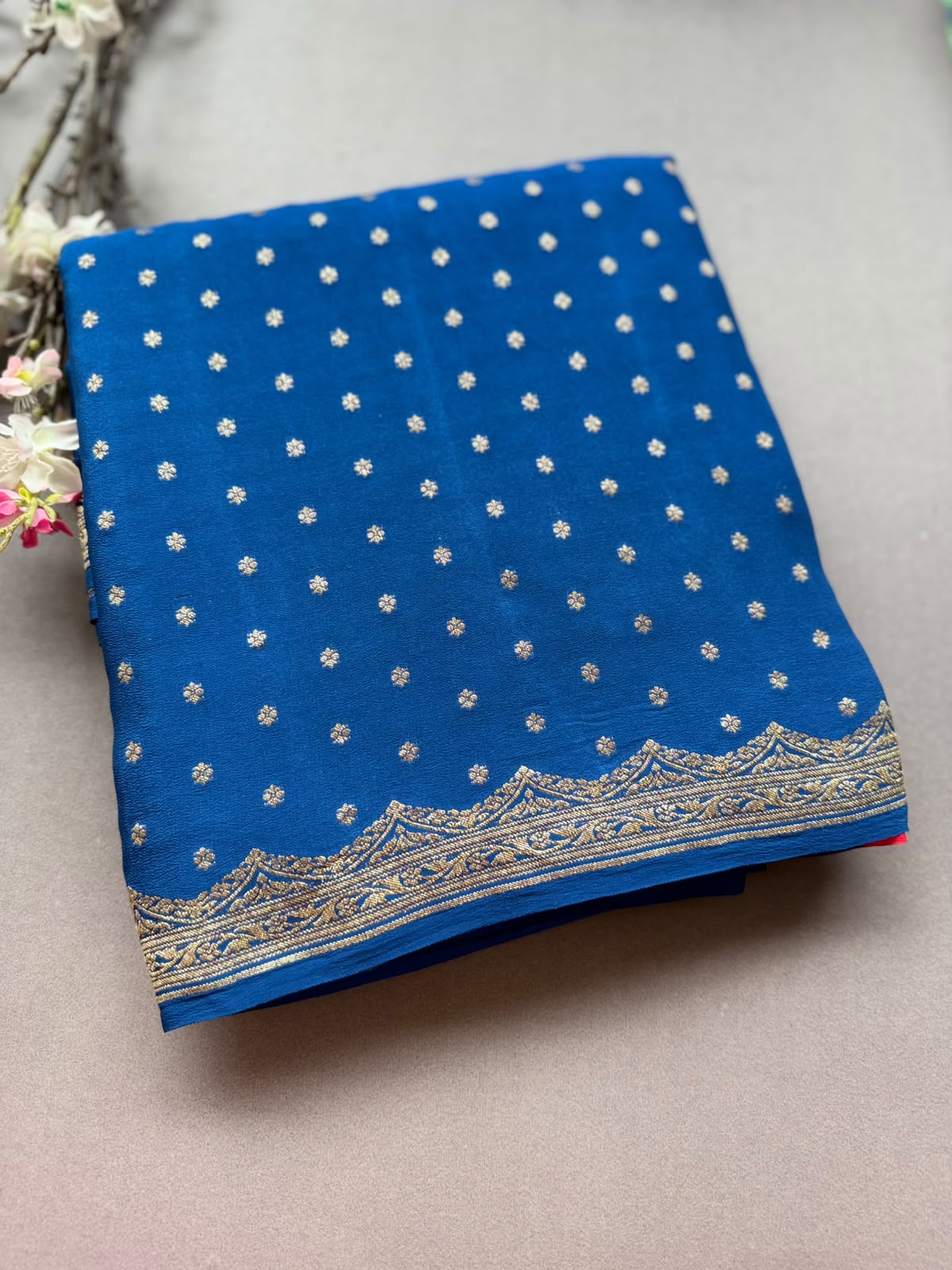 Peacock Blue Pure Benarasi Crepe Saree BCS107