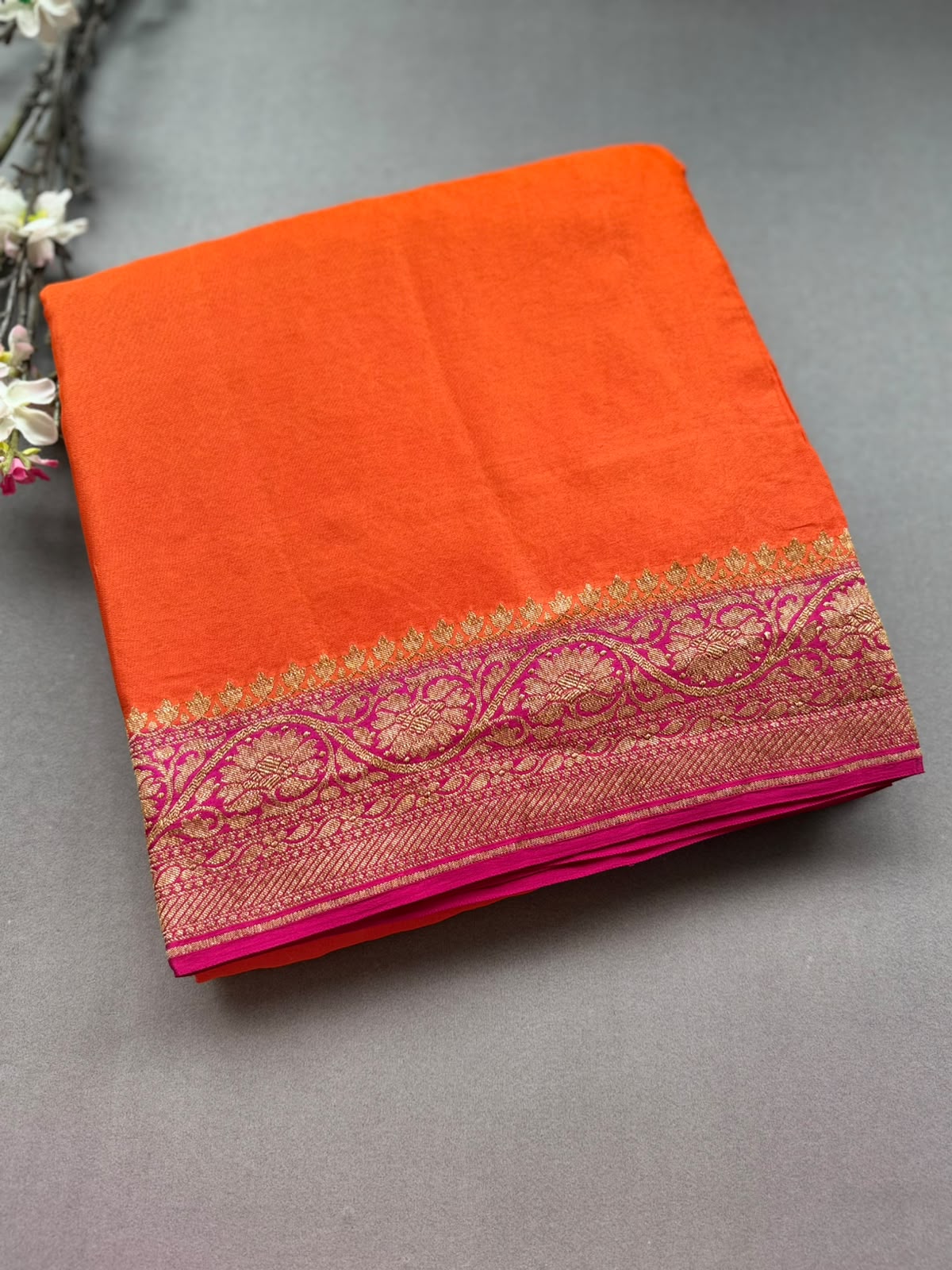 Orange Pure Benarasi Crepe Saree BCS107