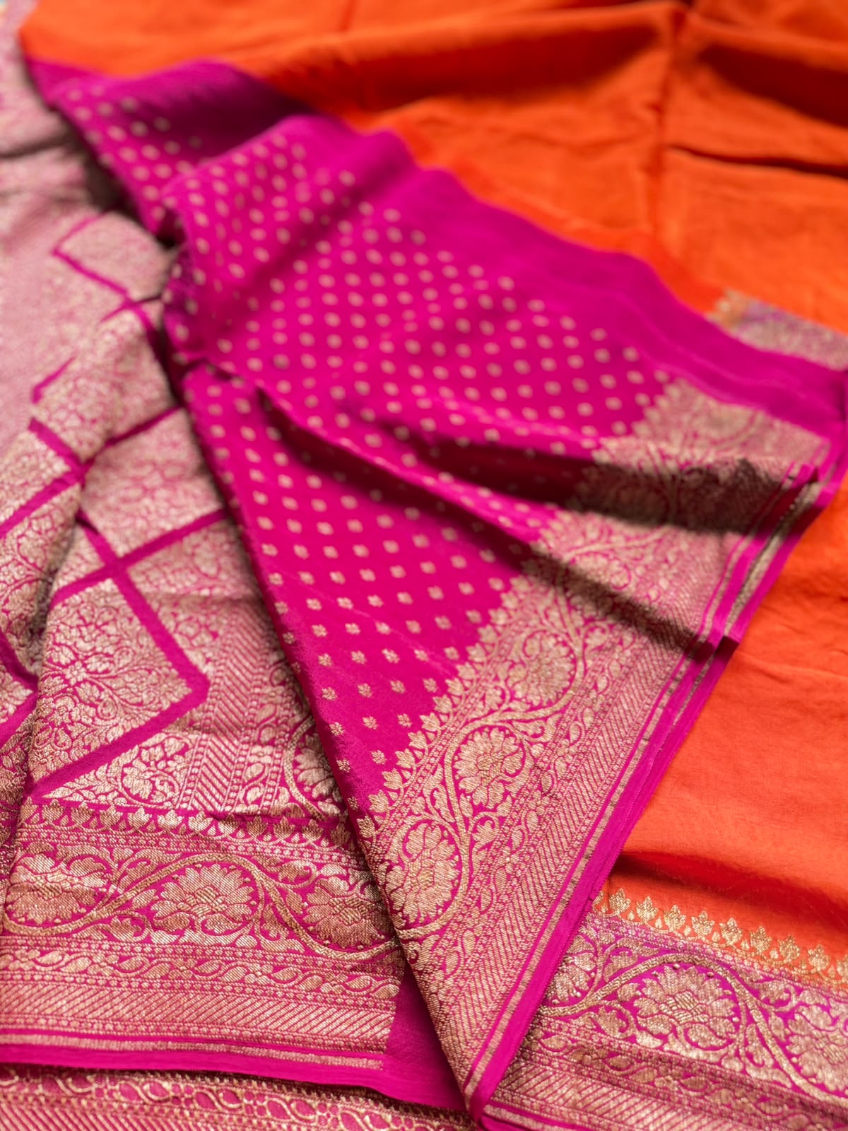 Orange Pure Benarasi Crepe Saree BCS107