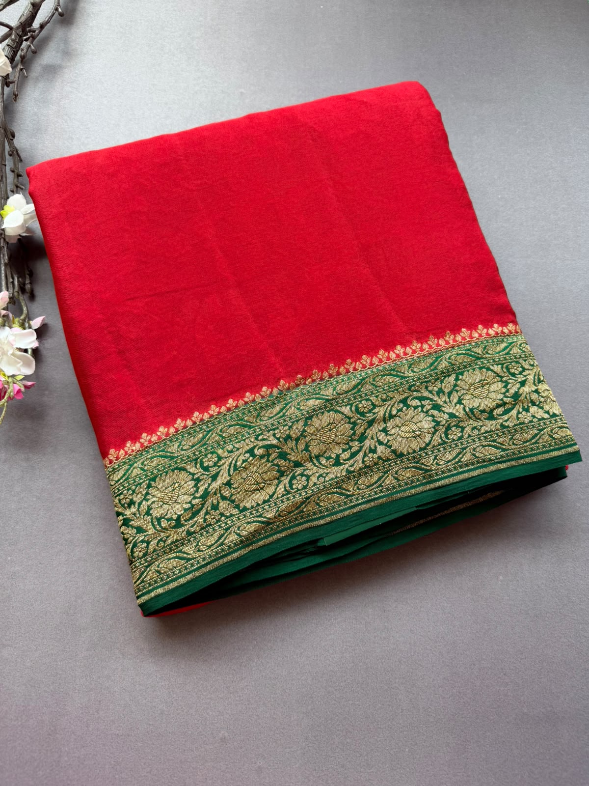 Red Pure Benarasi Crepe Saree BCS107