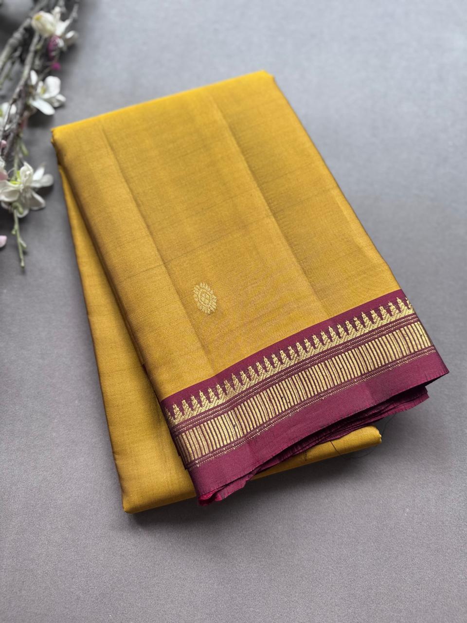 Mustard Pure Kanchi Silk Saree PKS107