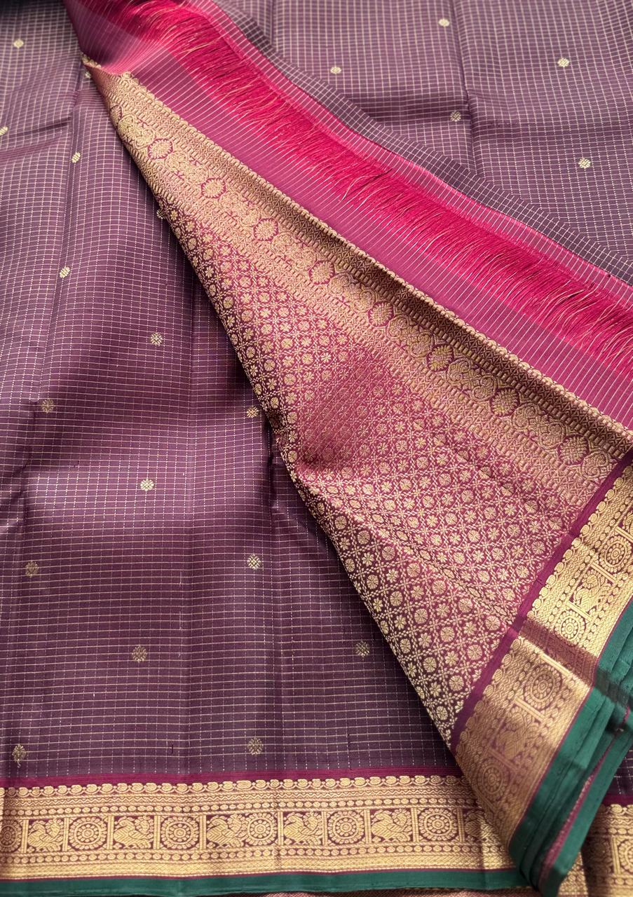 Brown Checks Pure Kanchi Silk Saree CPKS107