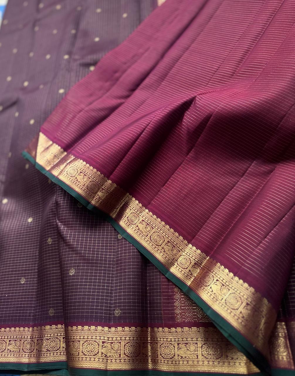 Brown Checks Pure Kanchi Silk Saree CPKS107