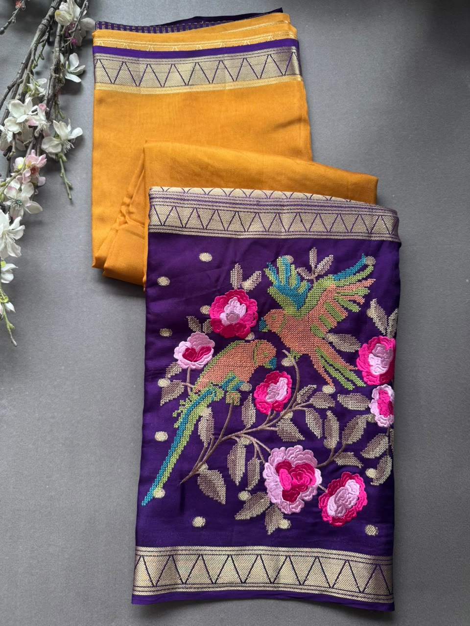 Mustard Embroidery Semi Mysore Silk Saree SMES107