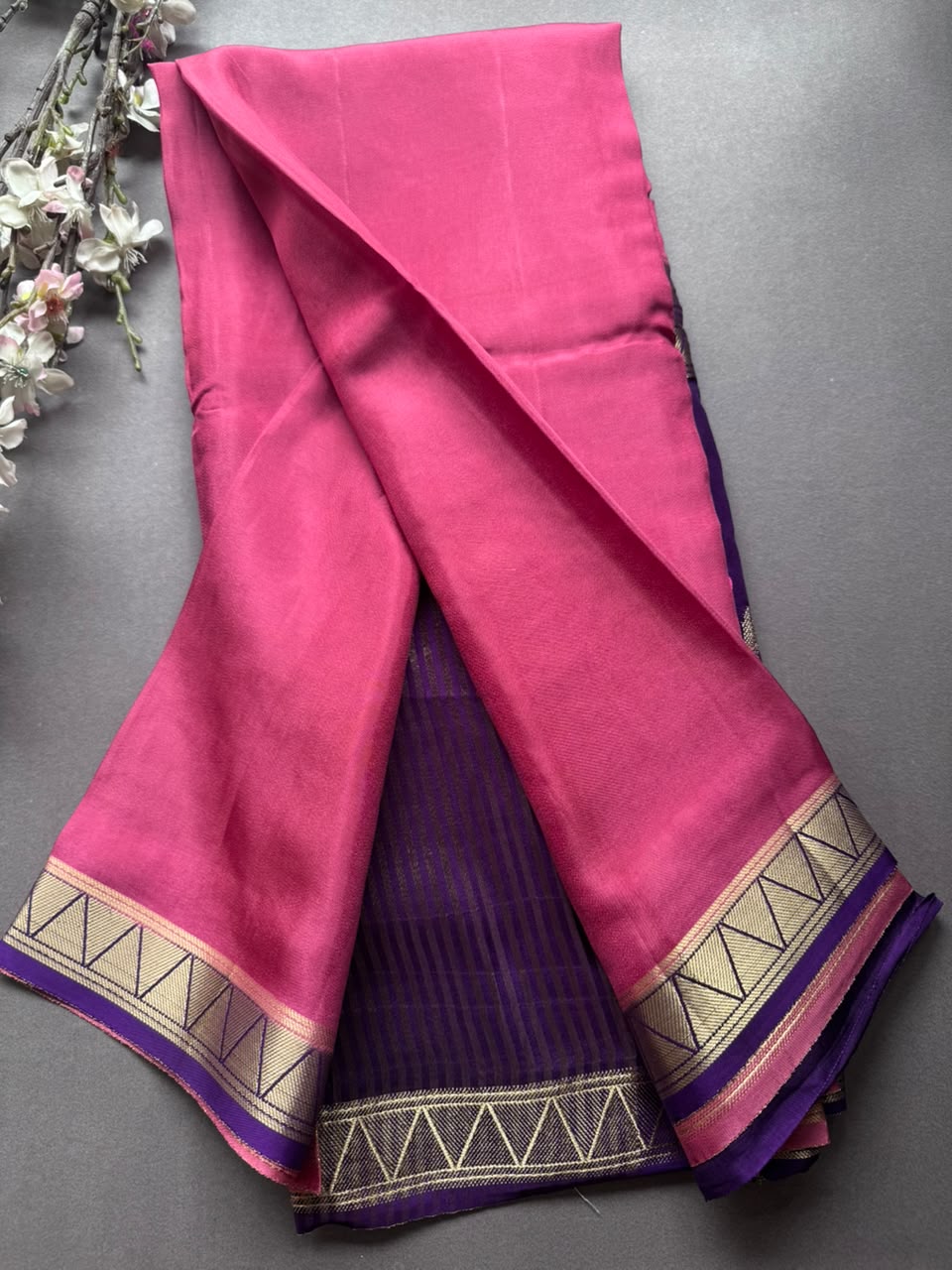 Rose Pink Embroidery Semi Mysore Silk Saree SMES107