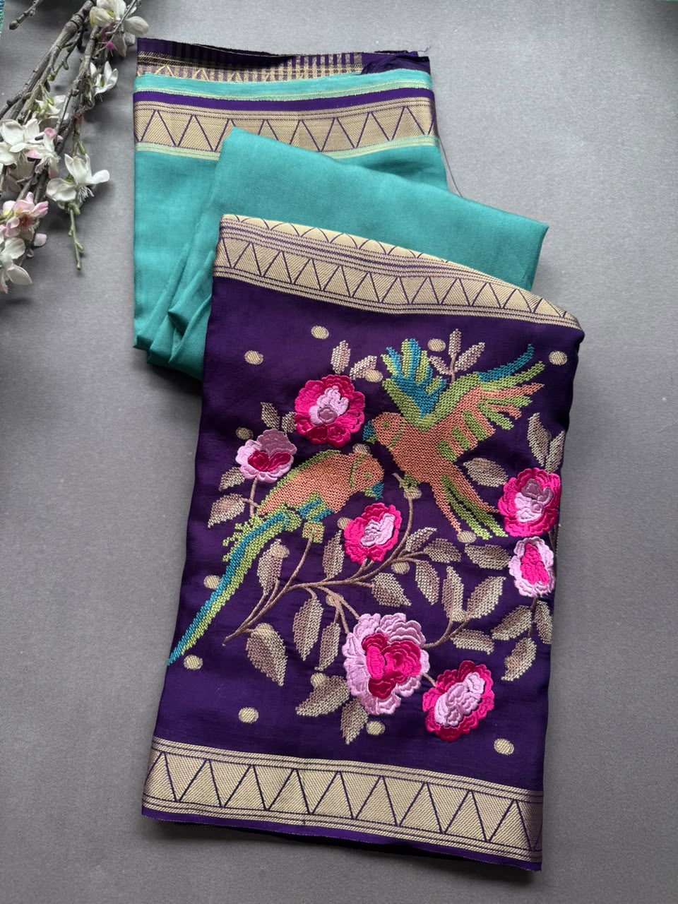 Pastel Green Embroidery Semi Mysore Silk Saree SMES107