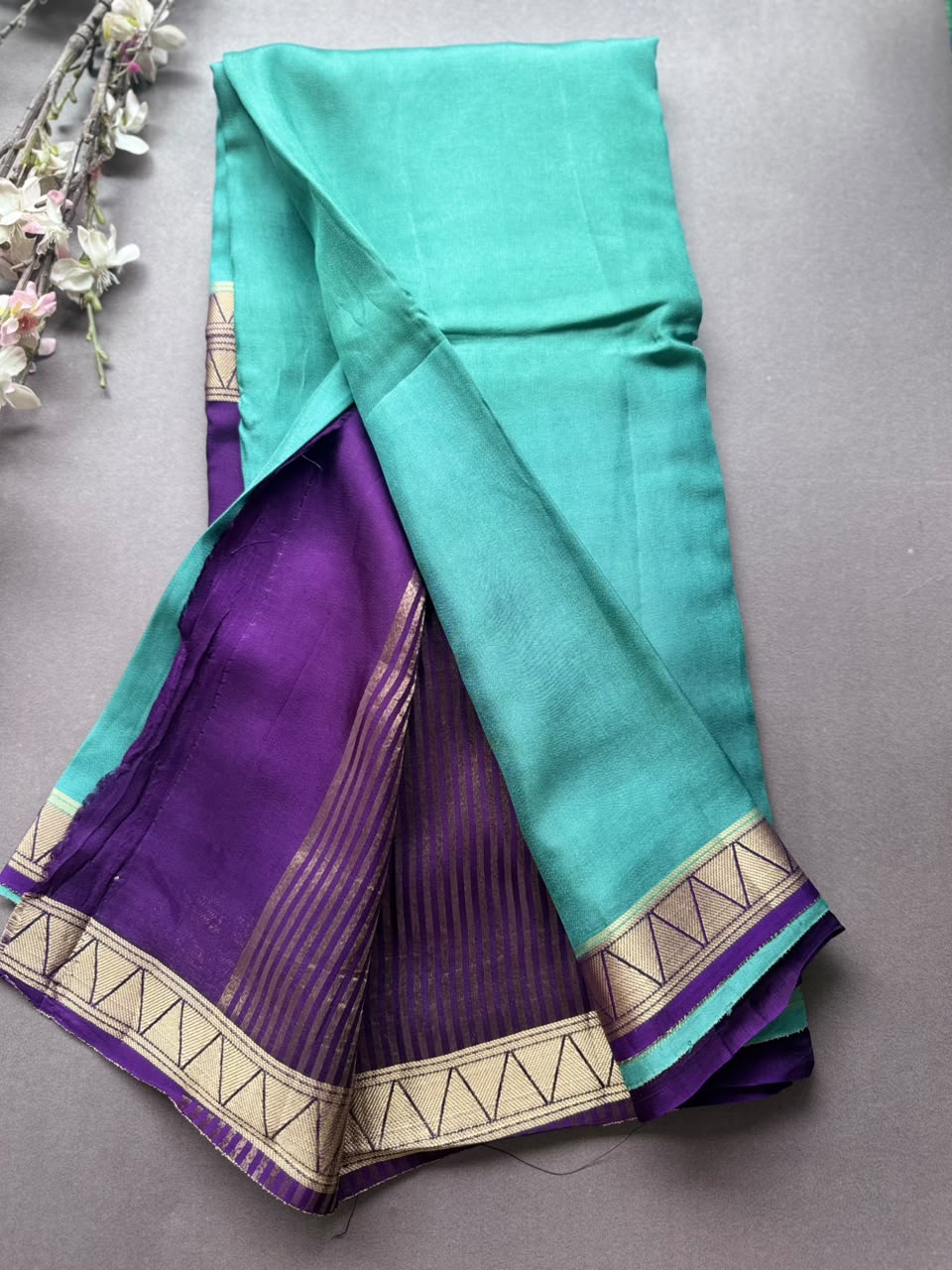 Pastel Green Embroidery Semi Mysore Silk Saree SMES107