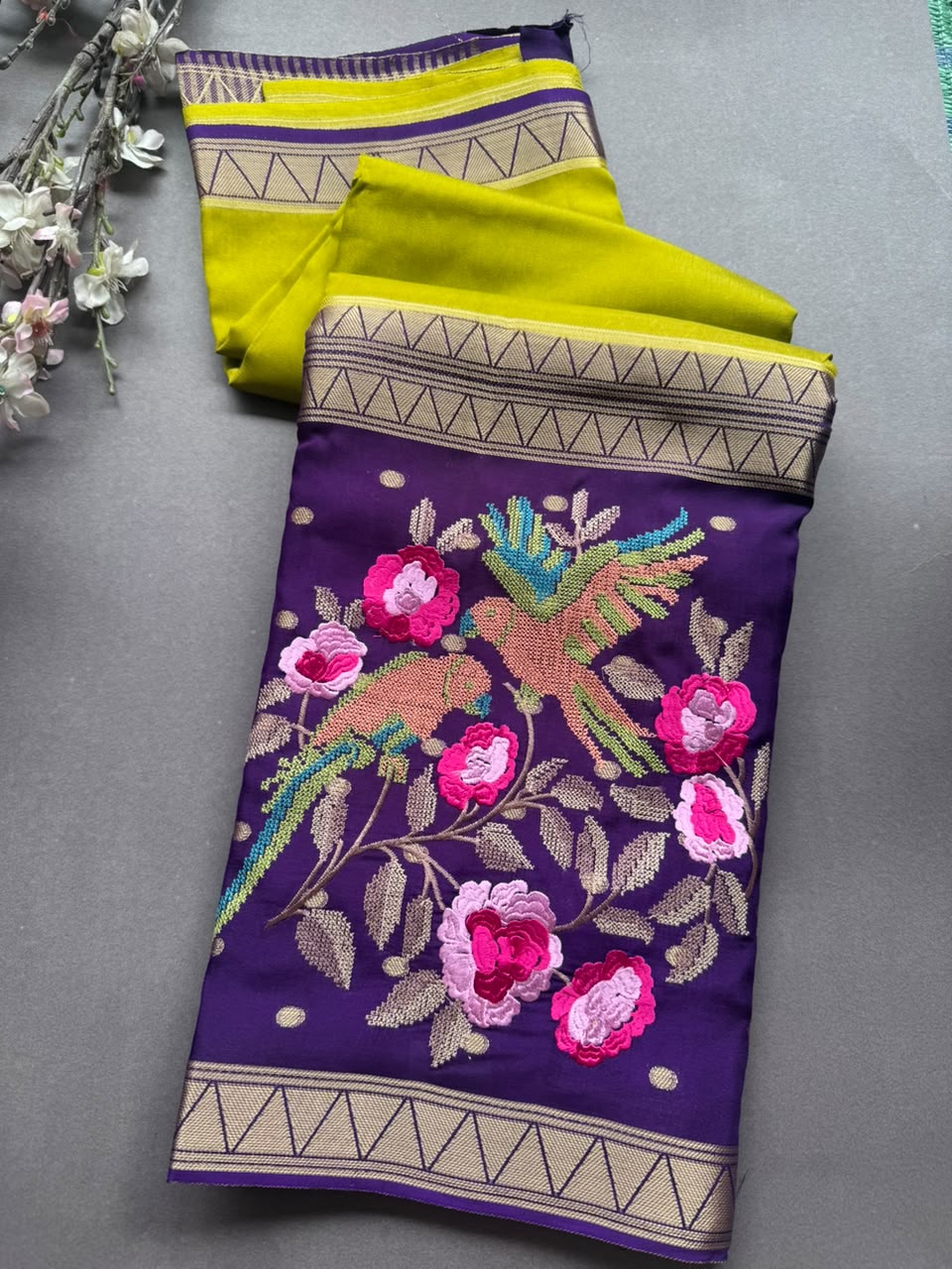Mehandi Green Embroidery Semi Mysore Silk Saree SMES107