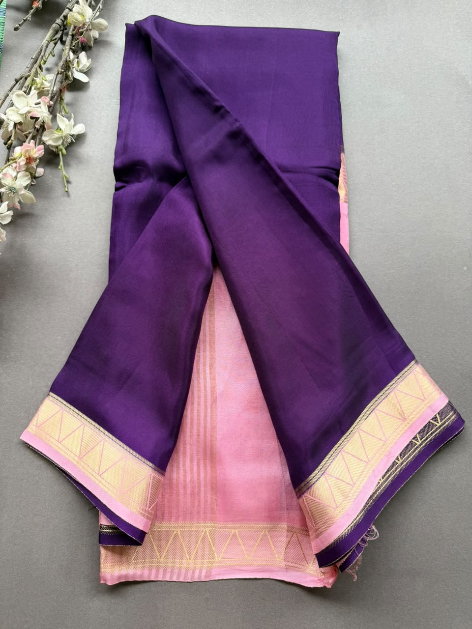 Purple Embroidery Semi Mysore Silk Saree SMES107