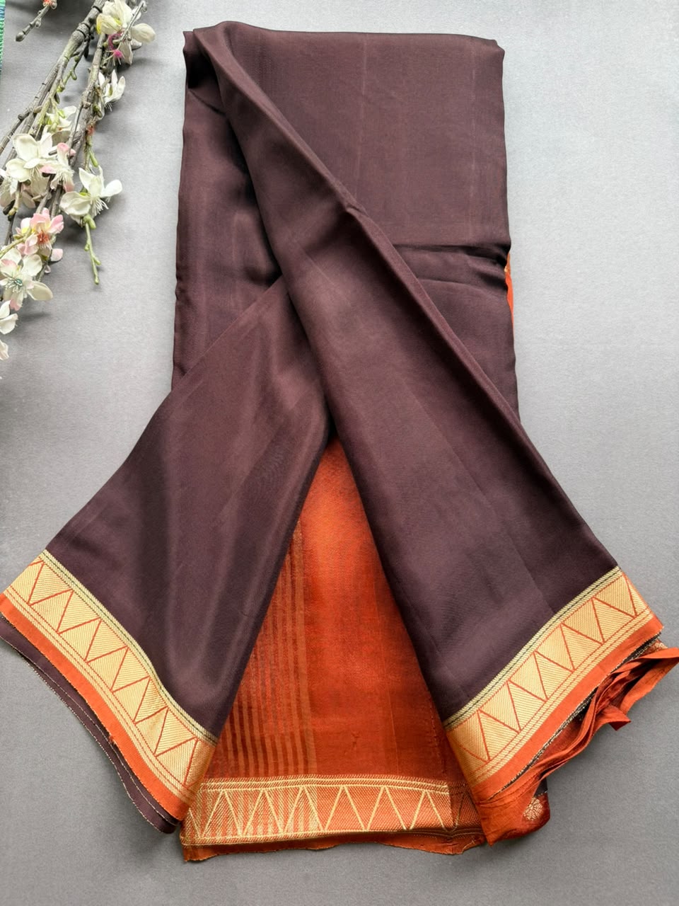Brown Embroidery Semi Mysore Silk Saree SMES107