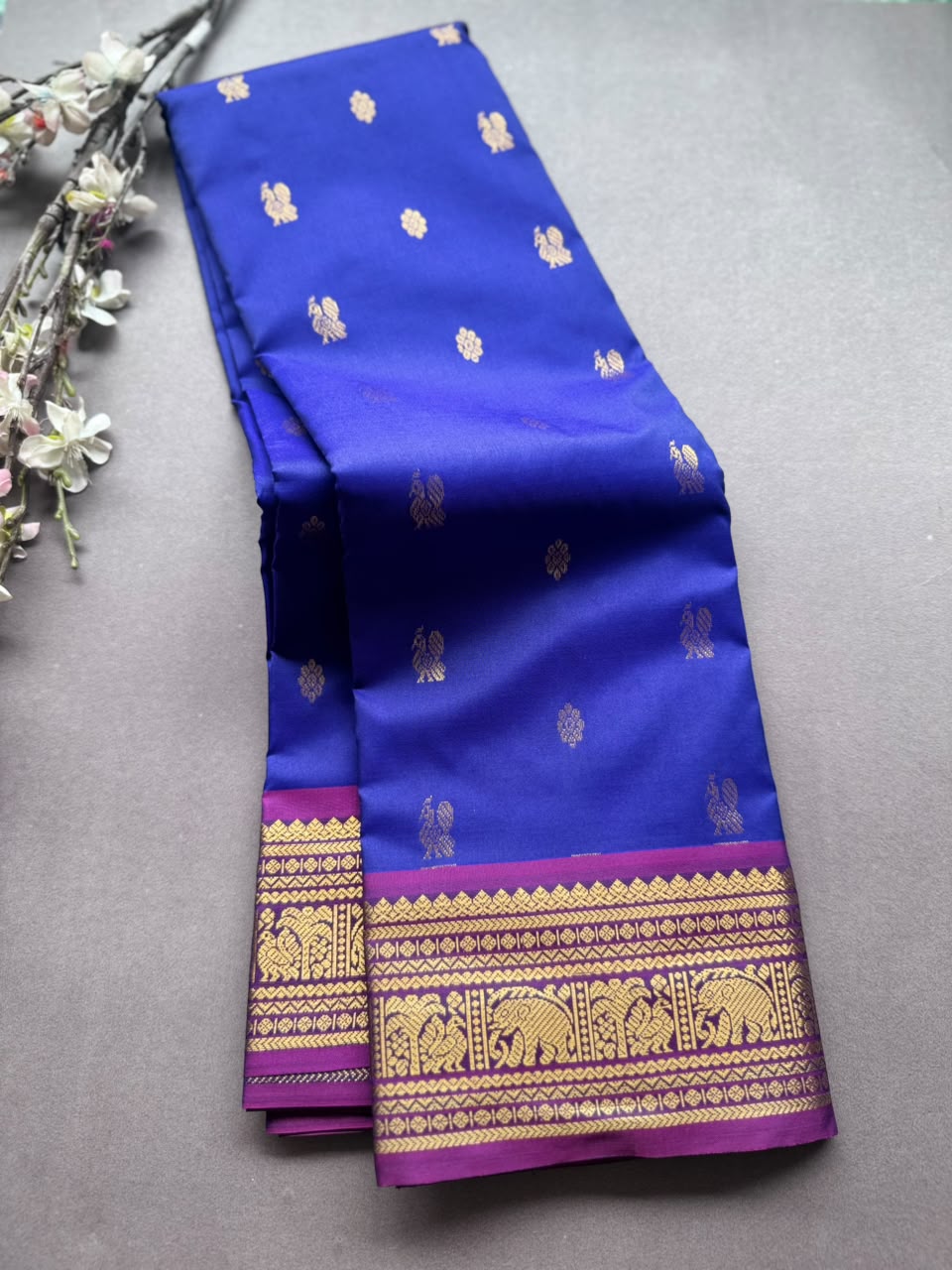 Royal Blue Pure Kanchi Silk Saree PKS107