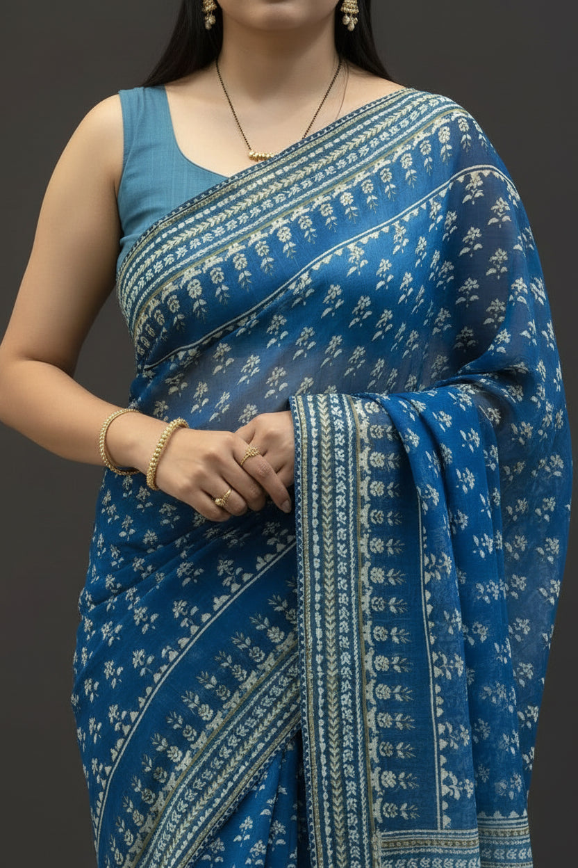 Blue Georgette Mirror Work Party Wear Saree 107 (MeghaShree)