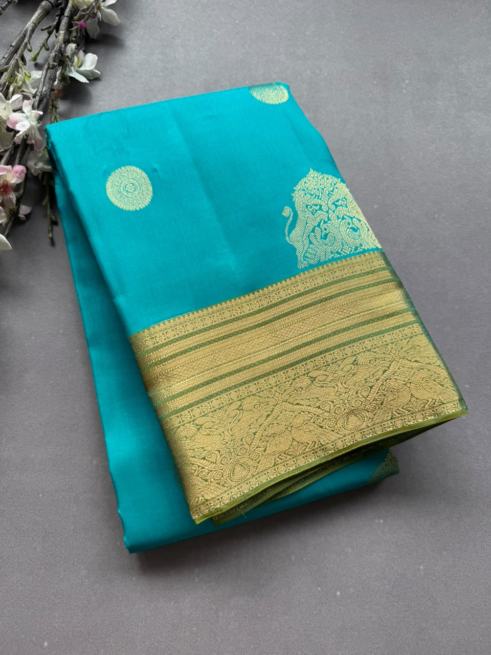 Rama Green Pure Kanchi Silk Saree (Weaving Mistake)