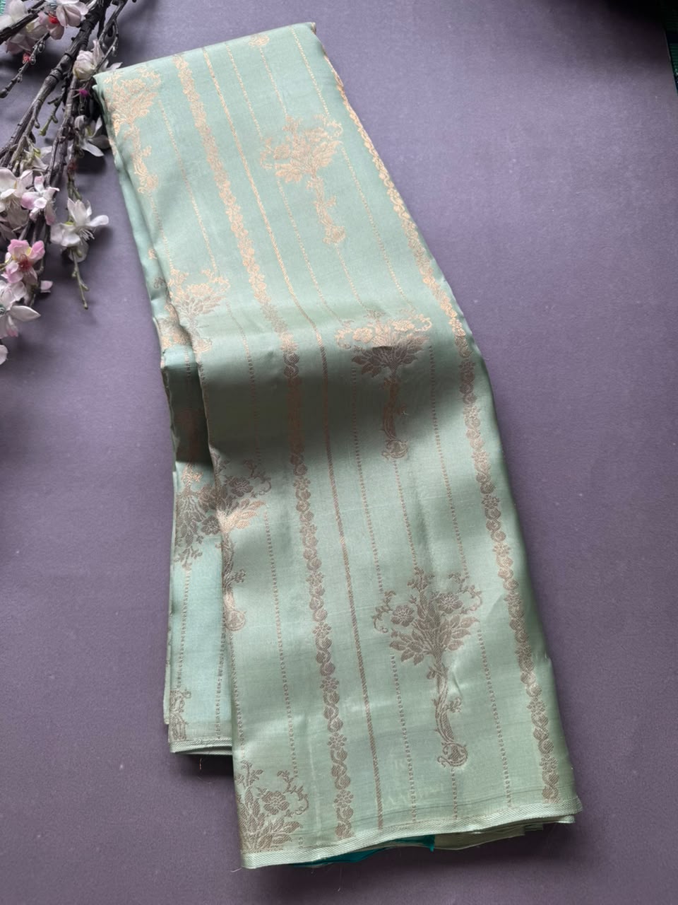 Pastel Green Pure Kanchi Silk Saree (Weaving Mistake)