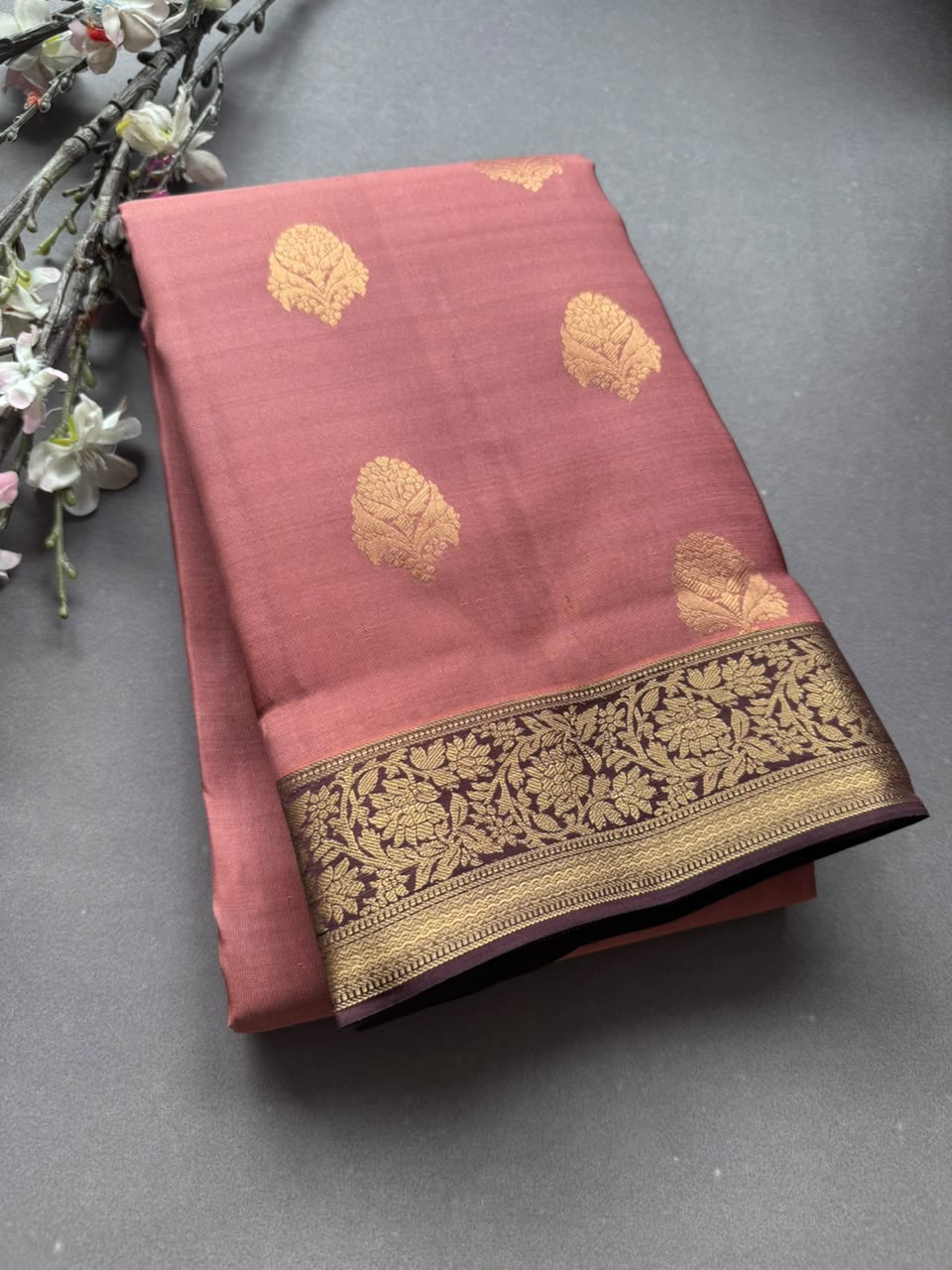 Coral Pure Kanchi Silk Saree (Weaving Mistake)