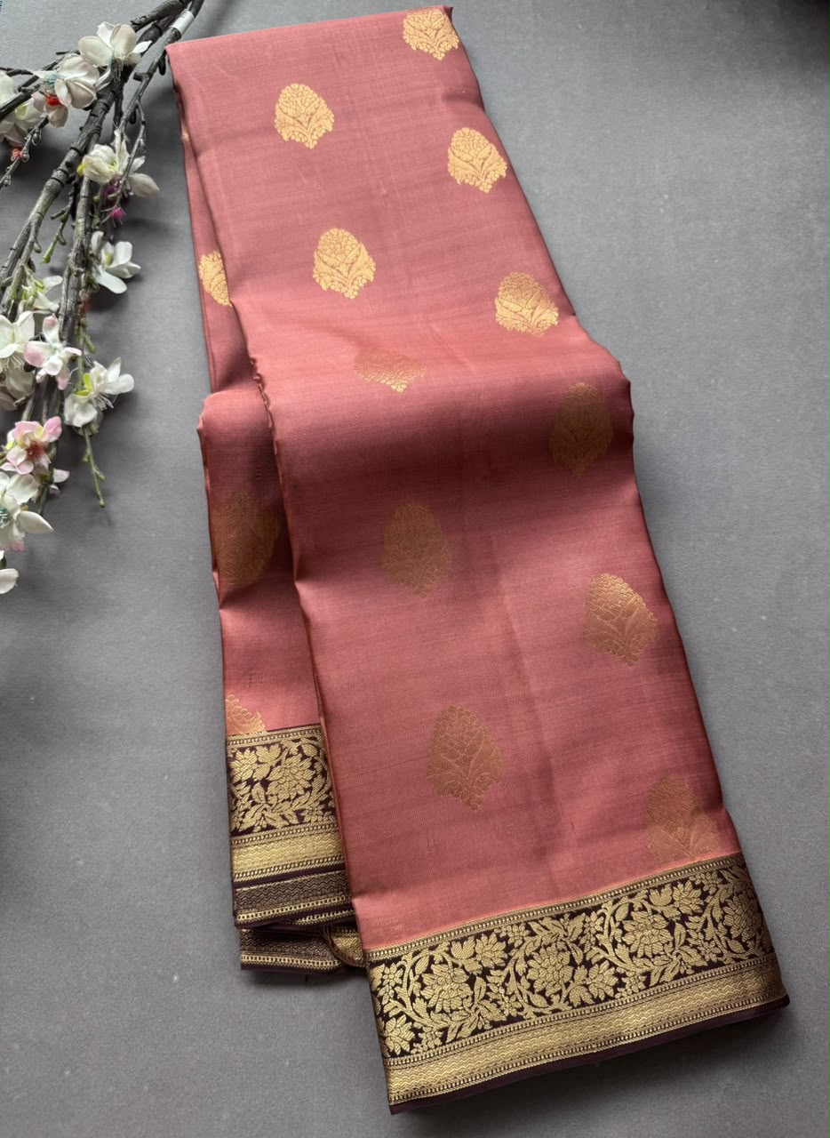 Coral Pure Kanchi Silk Saree (Weaving Mistake)